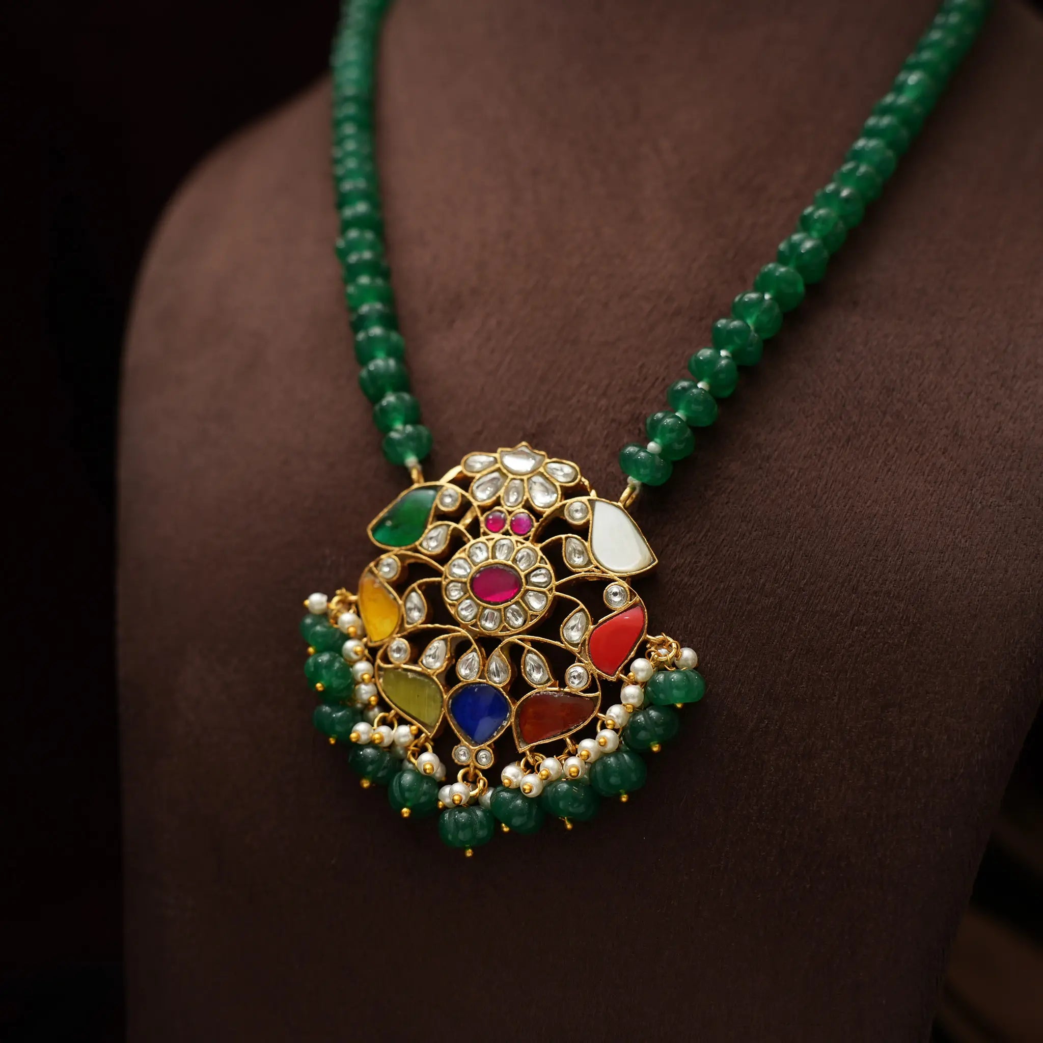 Anika Polki Necklace - Dark Green