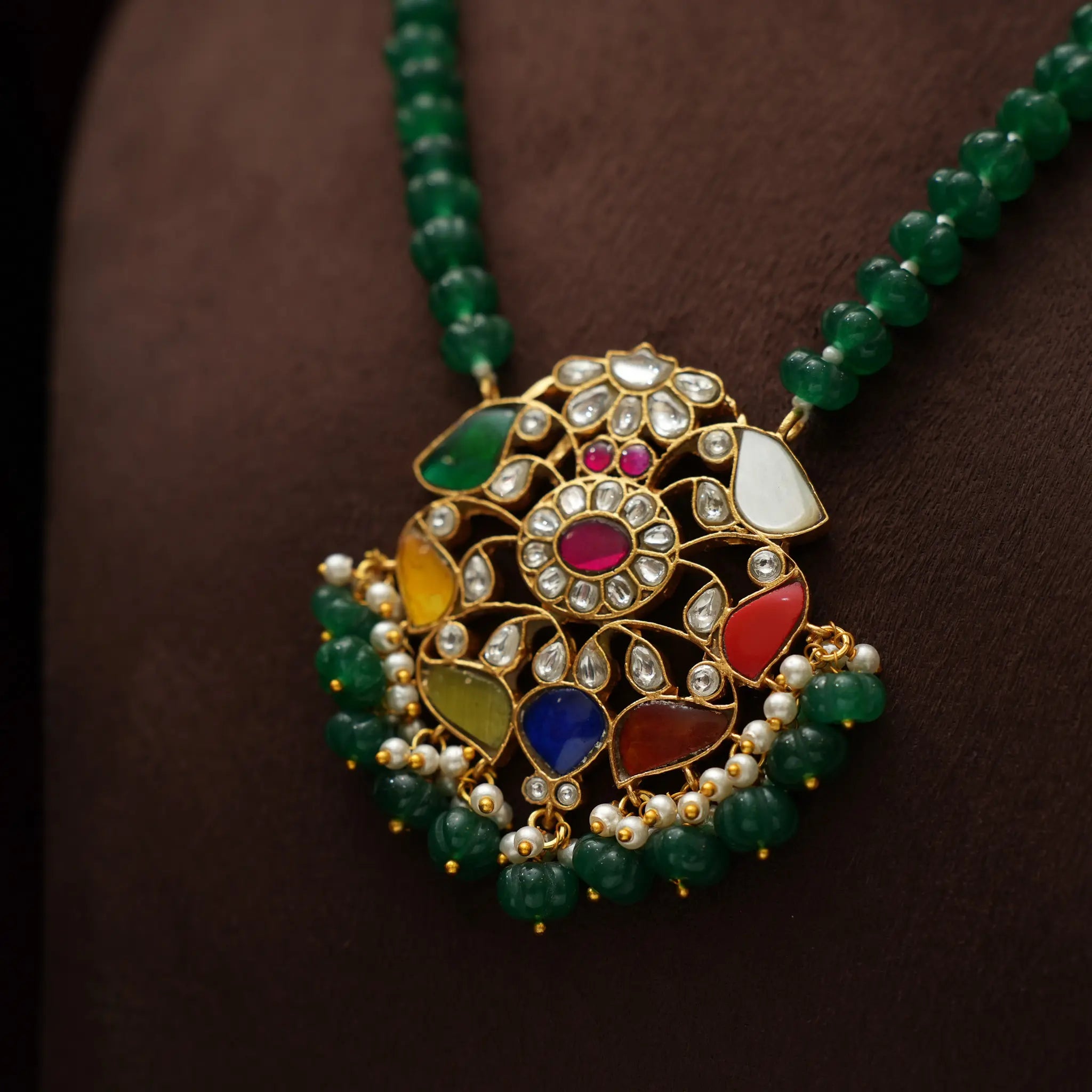 Anika Polki Necklace - Dark Green