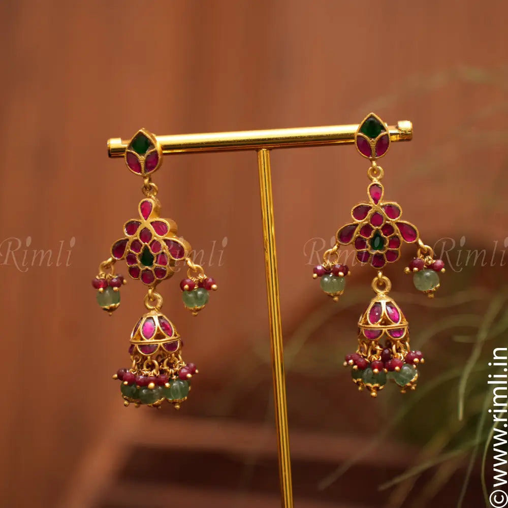 Anisha Silver Earrings - Red & Green - Rimli Boutique