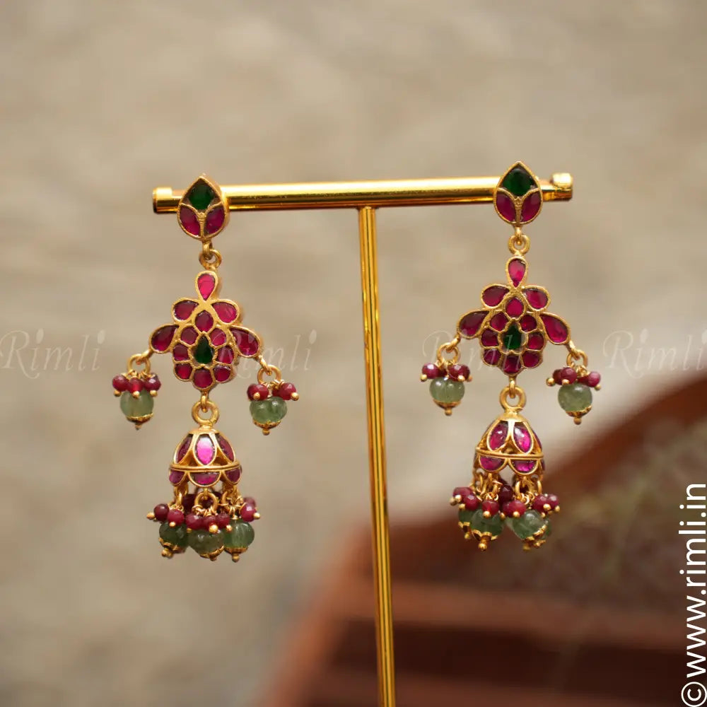 Anisha Silver Earrings - Red & Green - Rimli Boutique