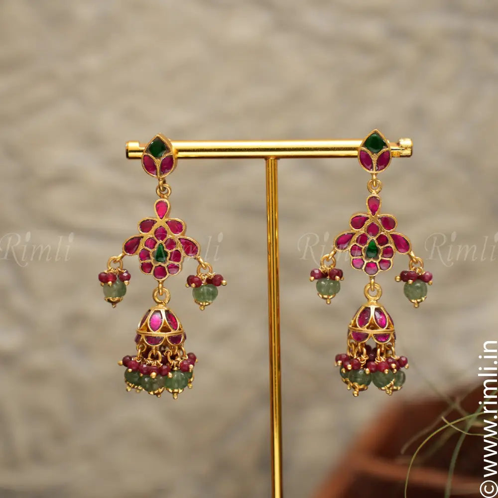 Anisha Silver Earrings - Red & Green - Rimli Boutique