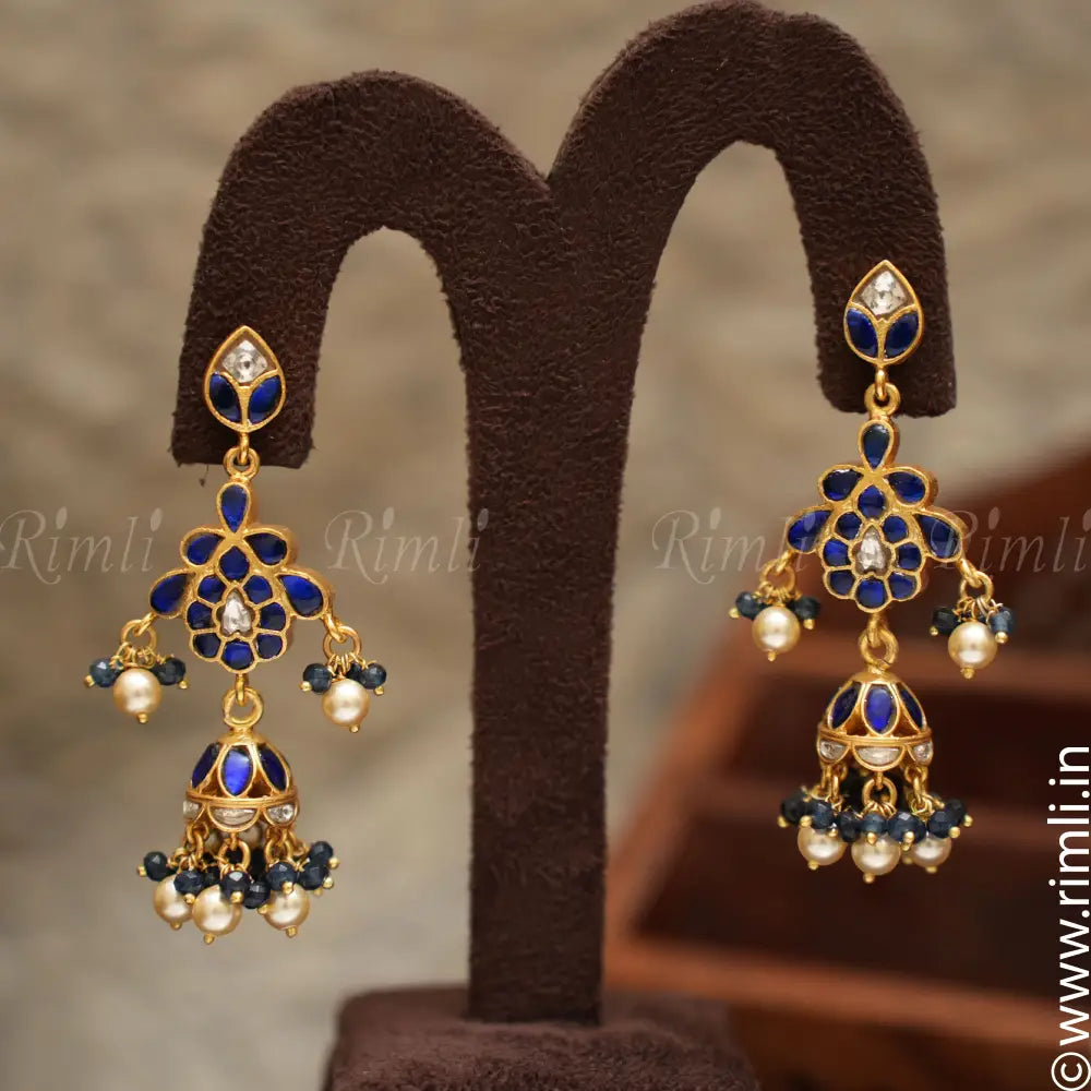 Anisha Silver Earrings - Blue - Rimli Boutique