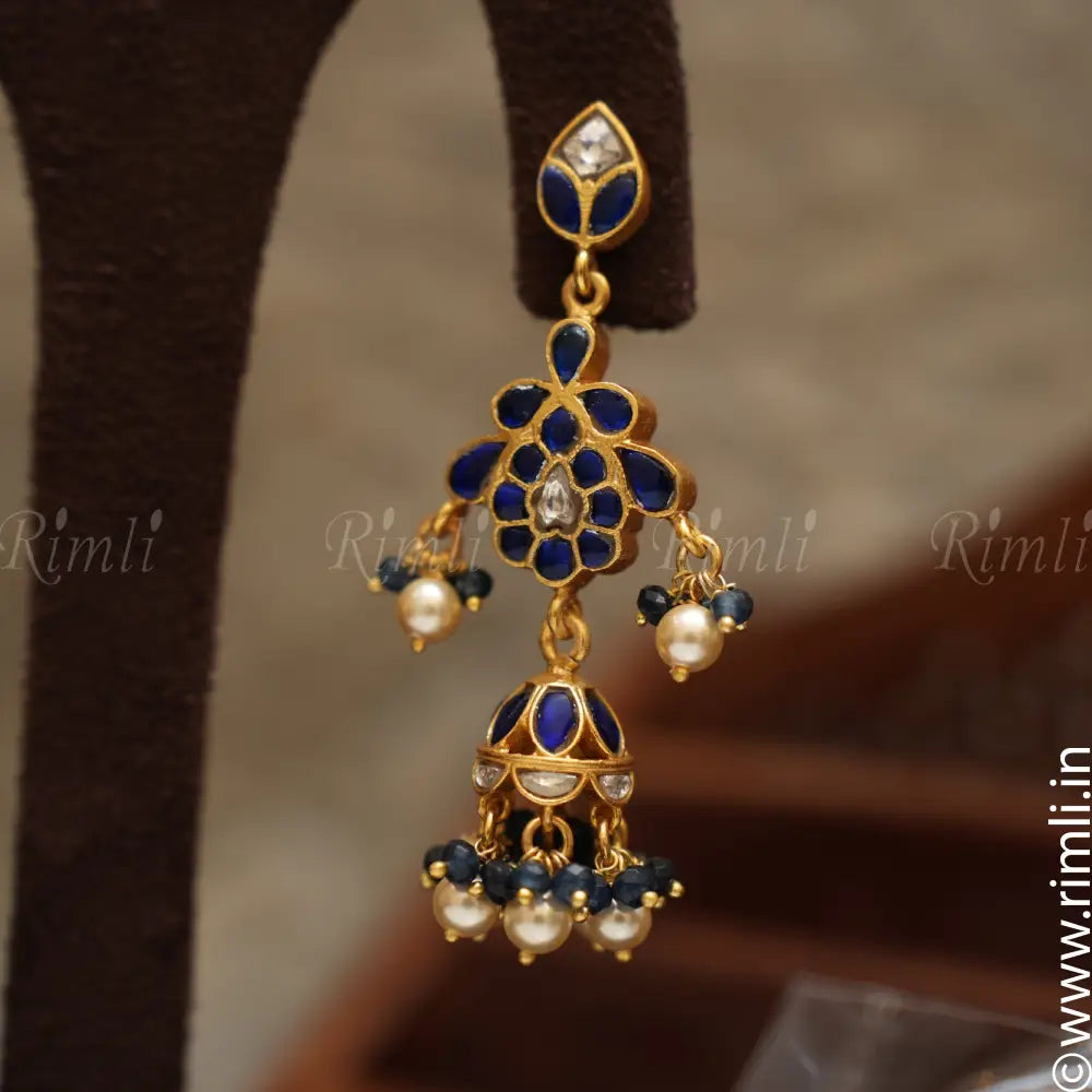 Anisha Silver Earrings - Blue - Rimli Boutique
