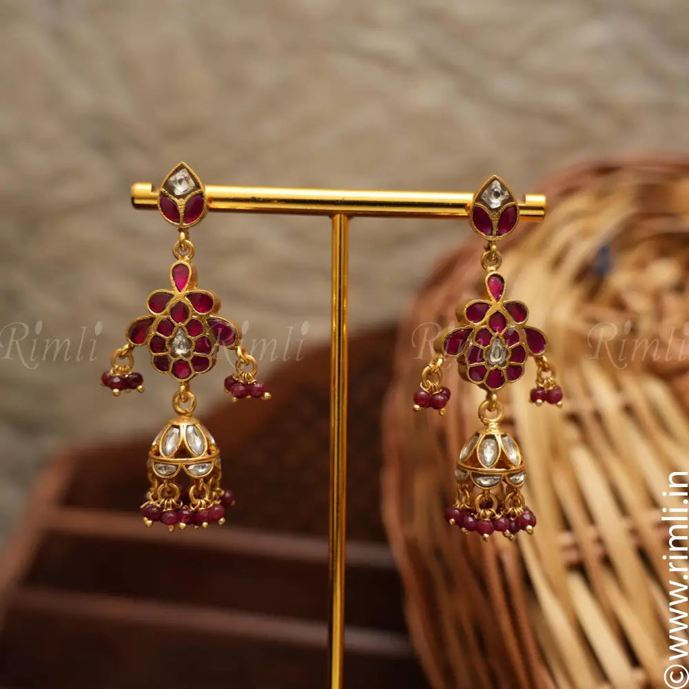 Anisha Silver Earrings - Red - Rimli Boutique