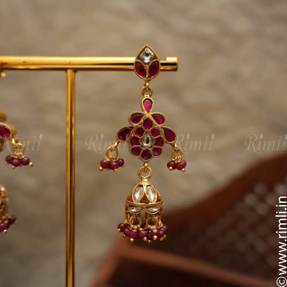 Anisha Silver Earrings - Red - Rimli Boutique