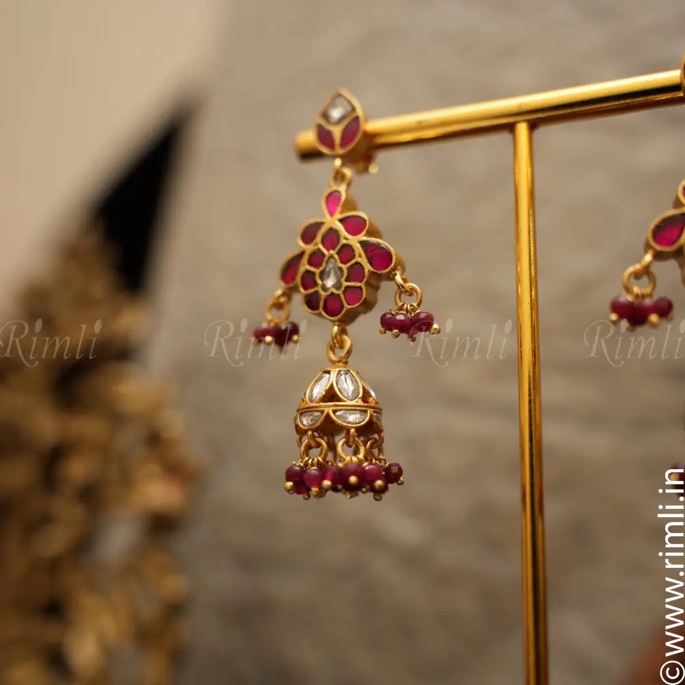 Anisha Silver Earrings - Red - Rimli Boutique