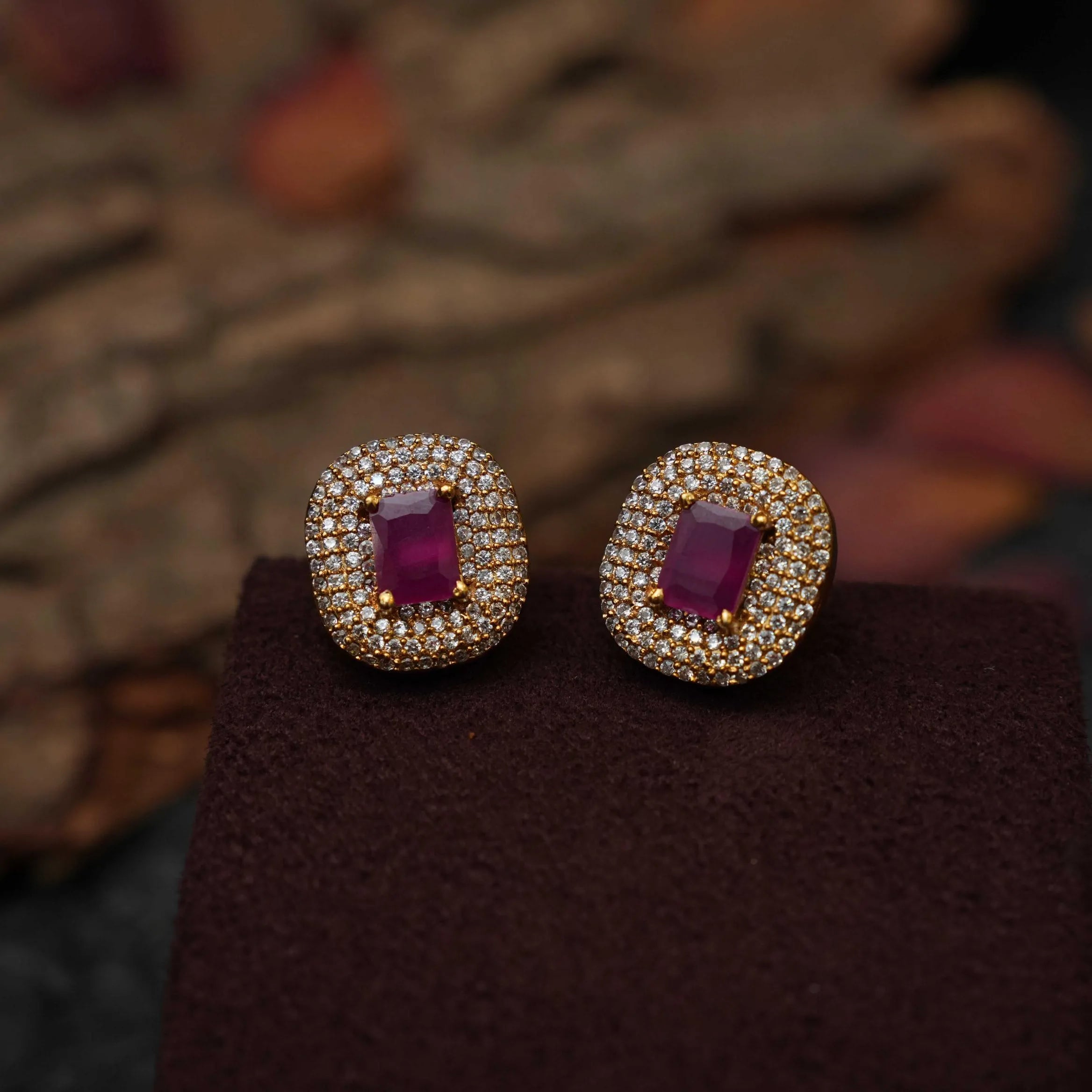 Anita Zircon Ear Stud - Reddish Pink