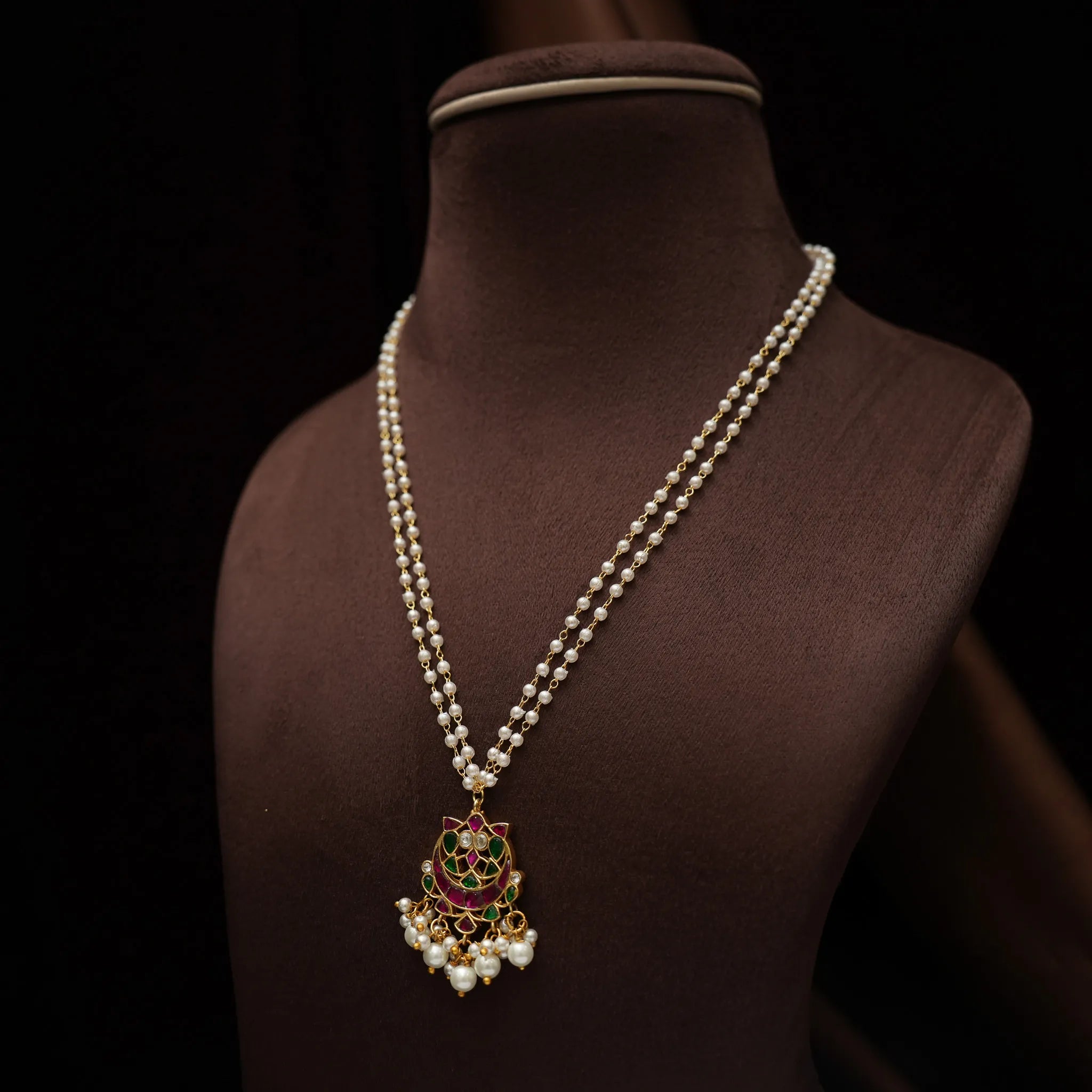 Anitha Pearl Polki Necklace - Red
