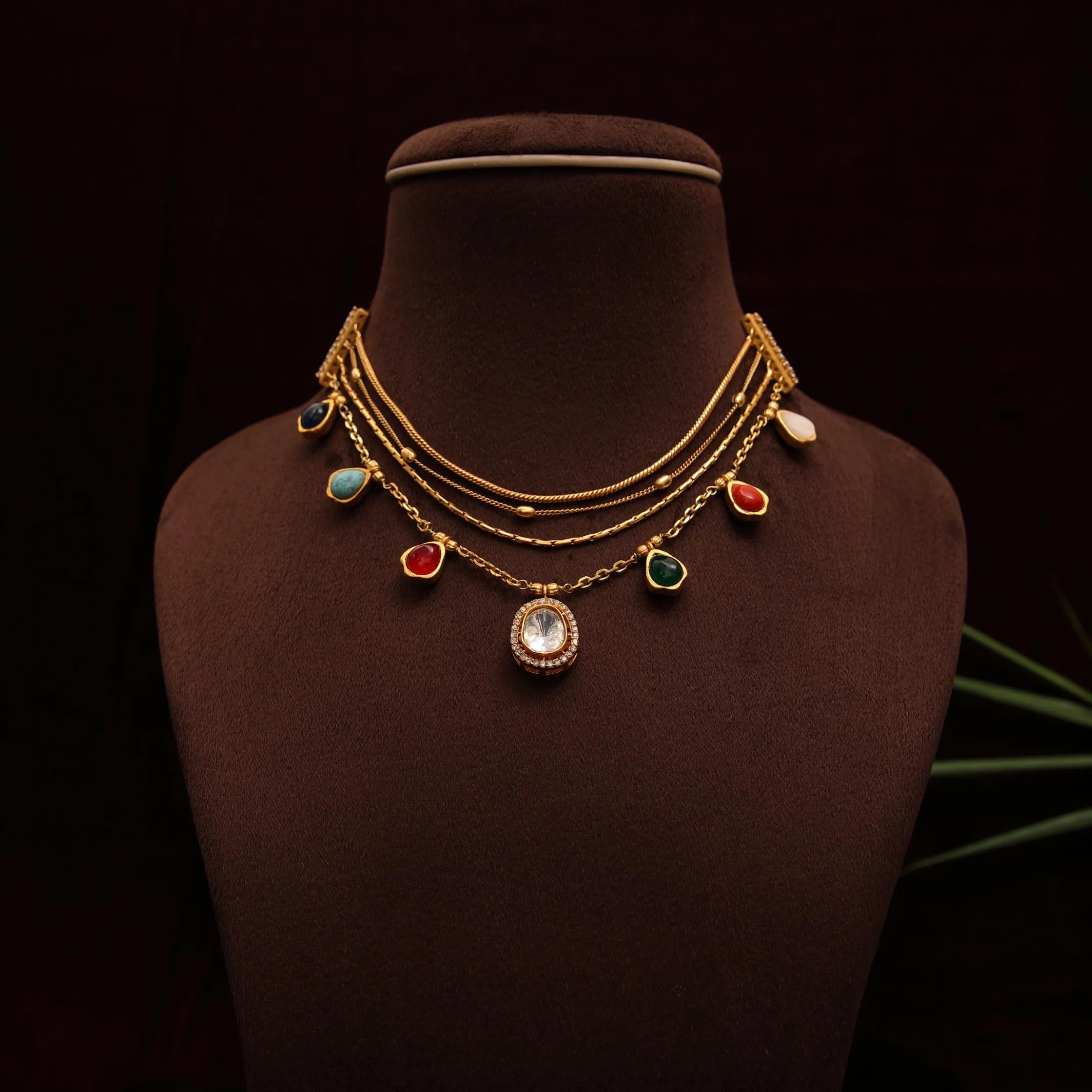 Ansa Polki Necklace - Navaratna - Rimli Boutique