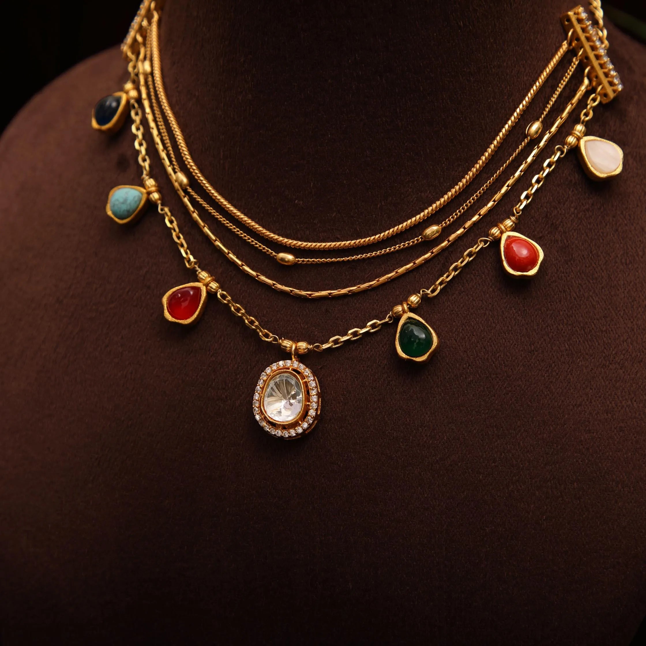 Ansa Polki Necklace - Navaratna - Rimli Boutique