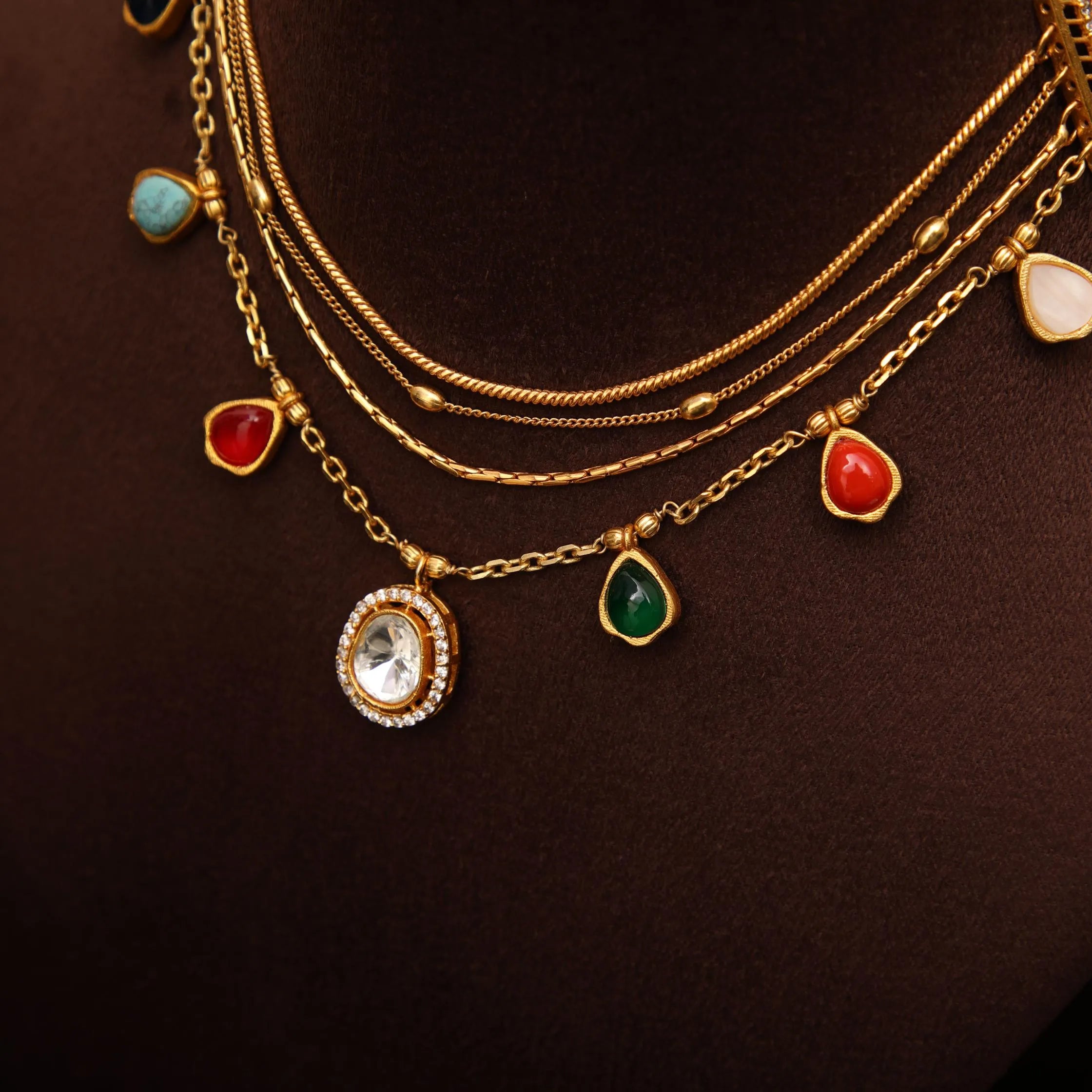 Ansa Polki Necklace - Navaratna - Rimli Boutique