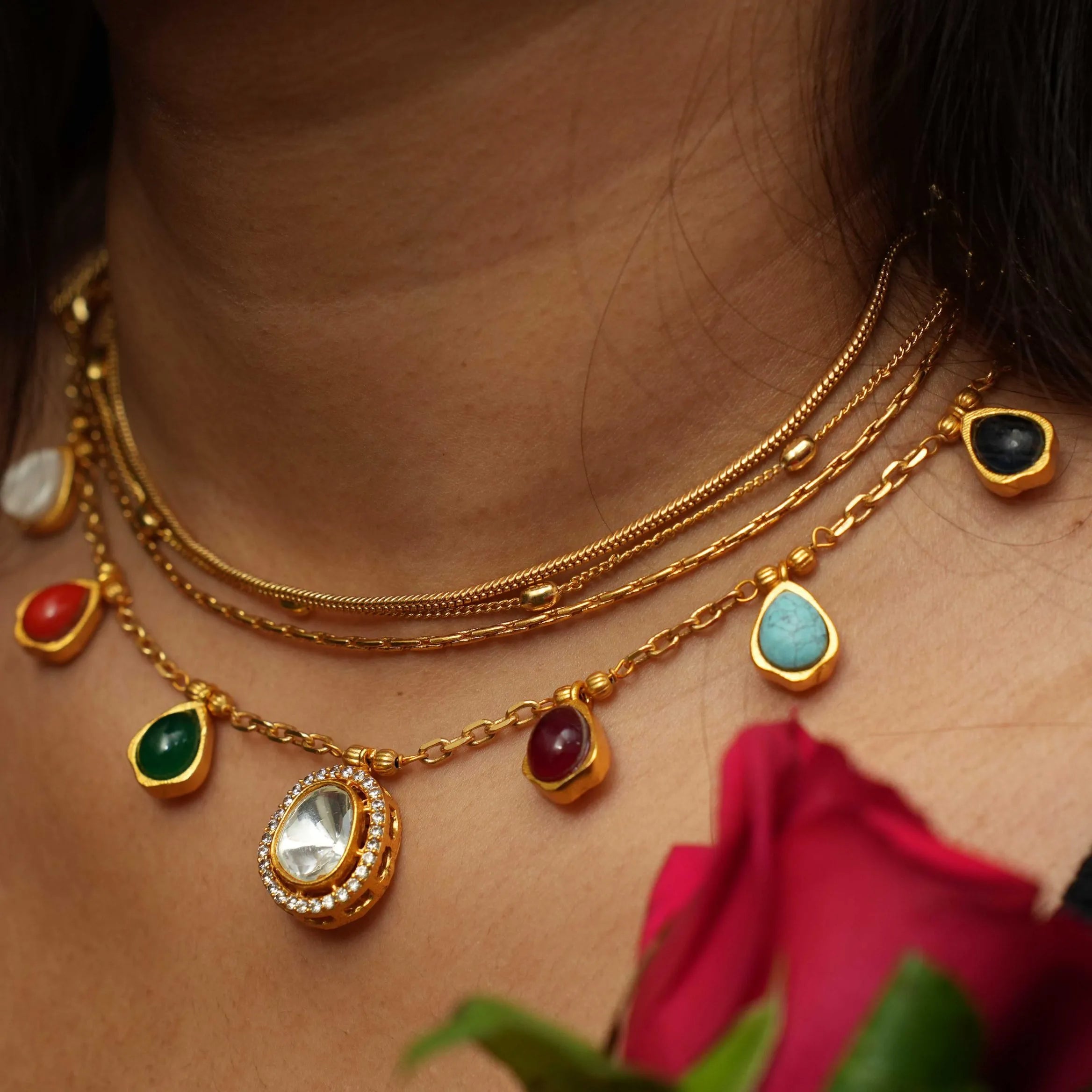 Ansa Polki Necklace - Navaratna