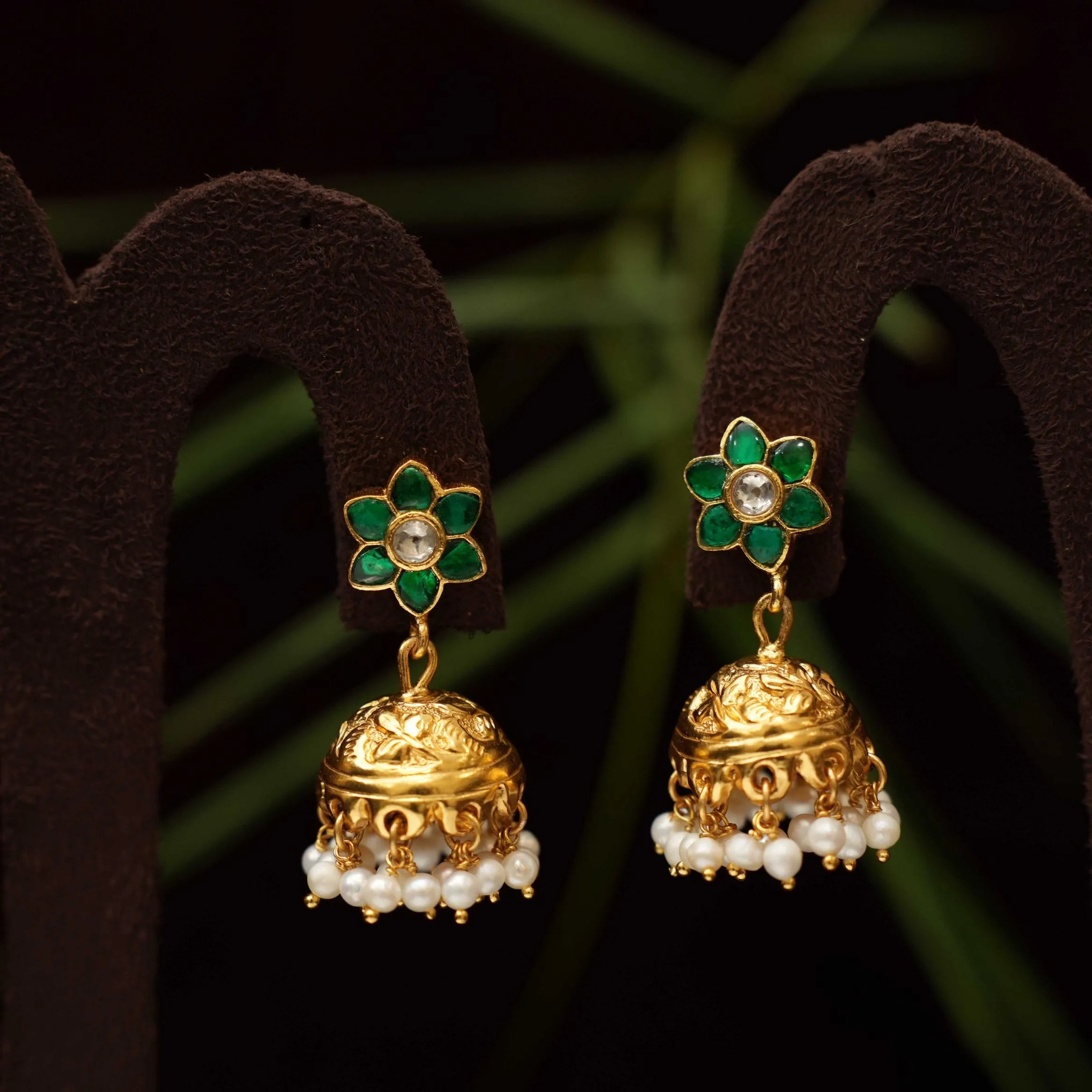Ansha Silver Mini Jhumka - Green