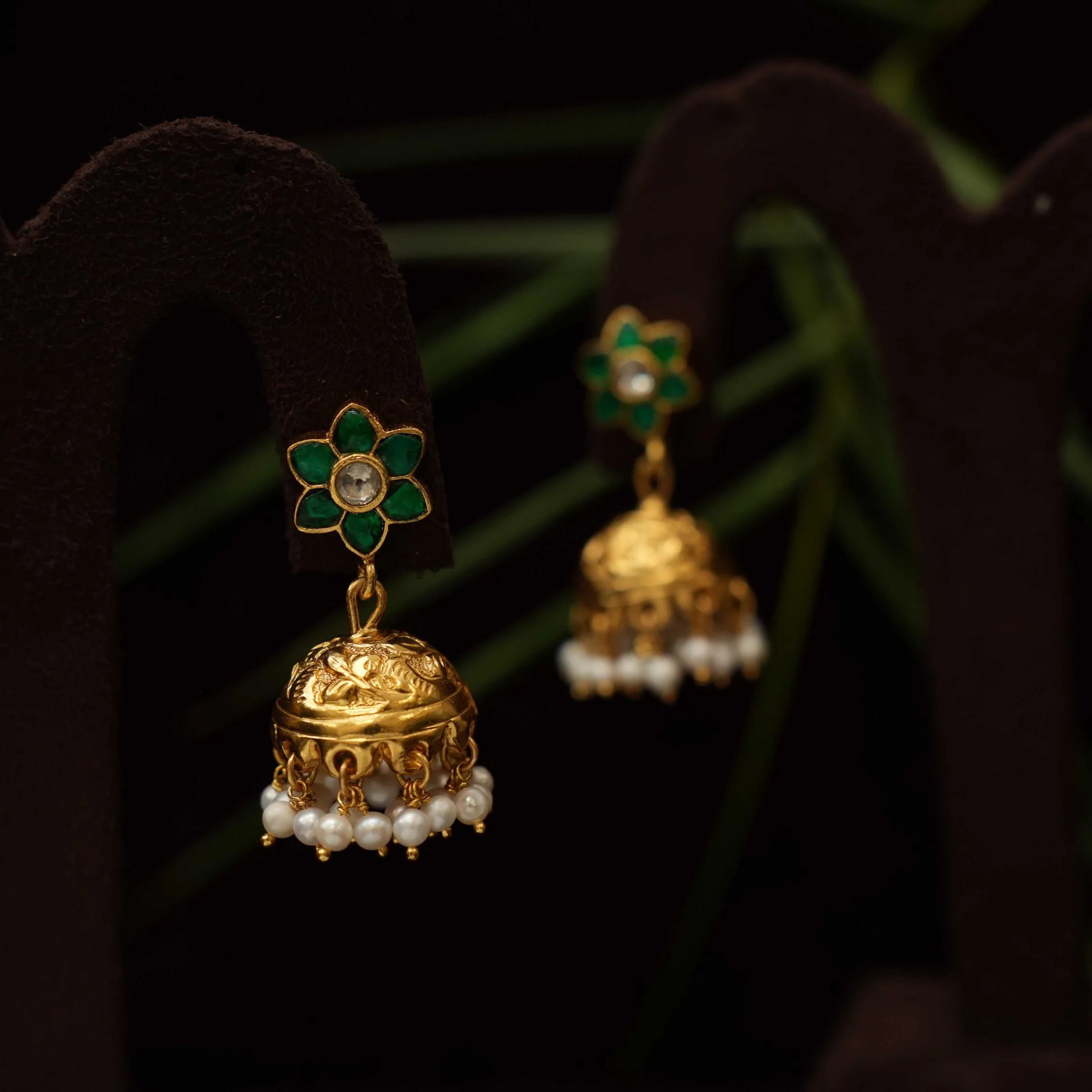 Ansha Silver Mini Jhumka - Green