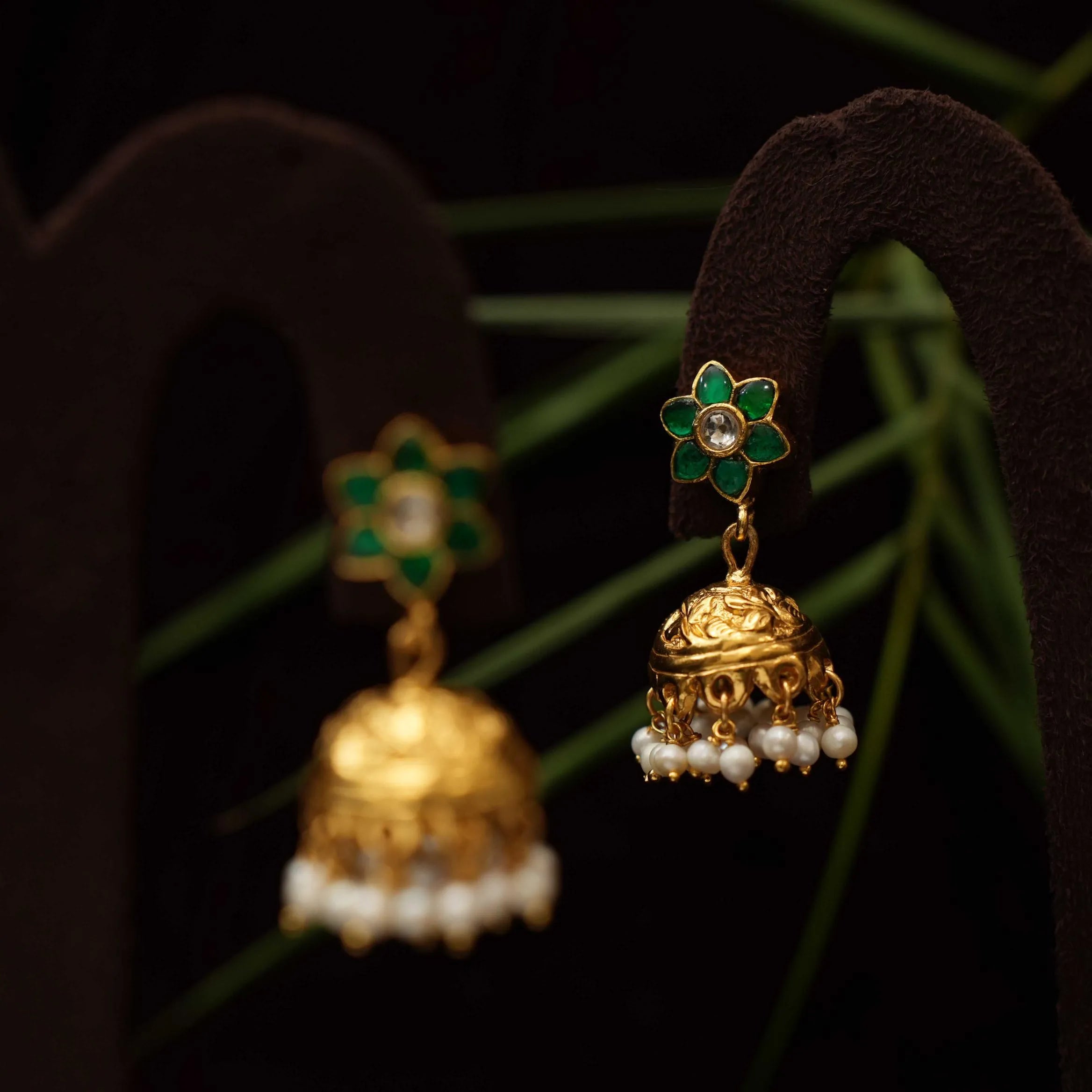 Ansha Silver Mini Jhumka - Green