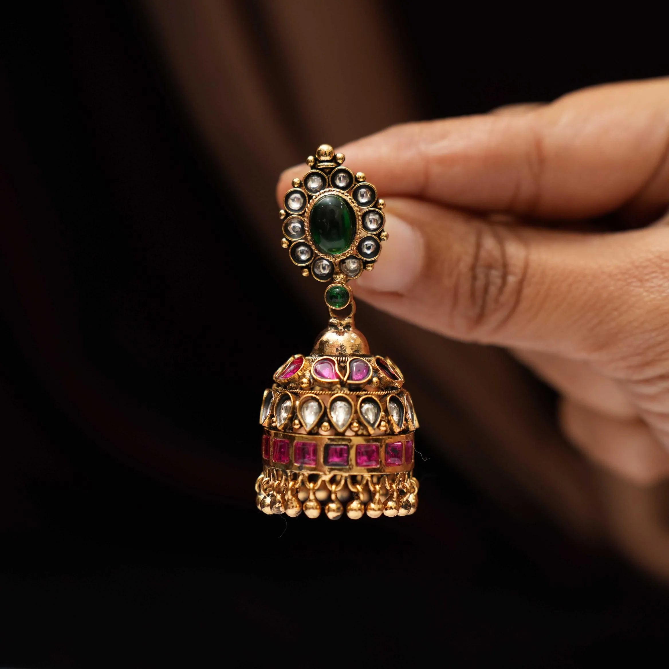 Anvidi Antique Nagas Jhumka - Red