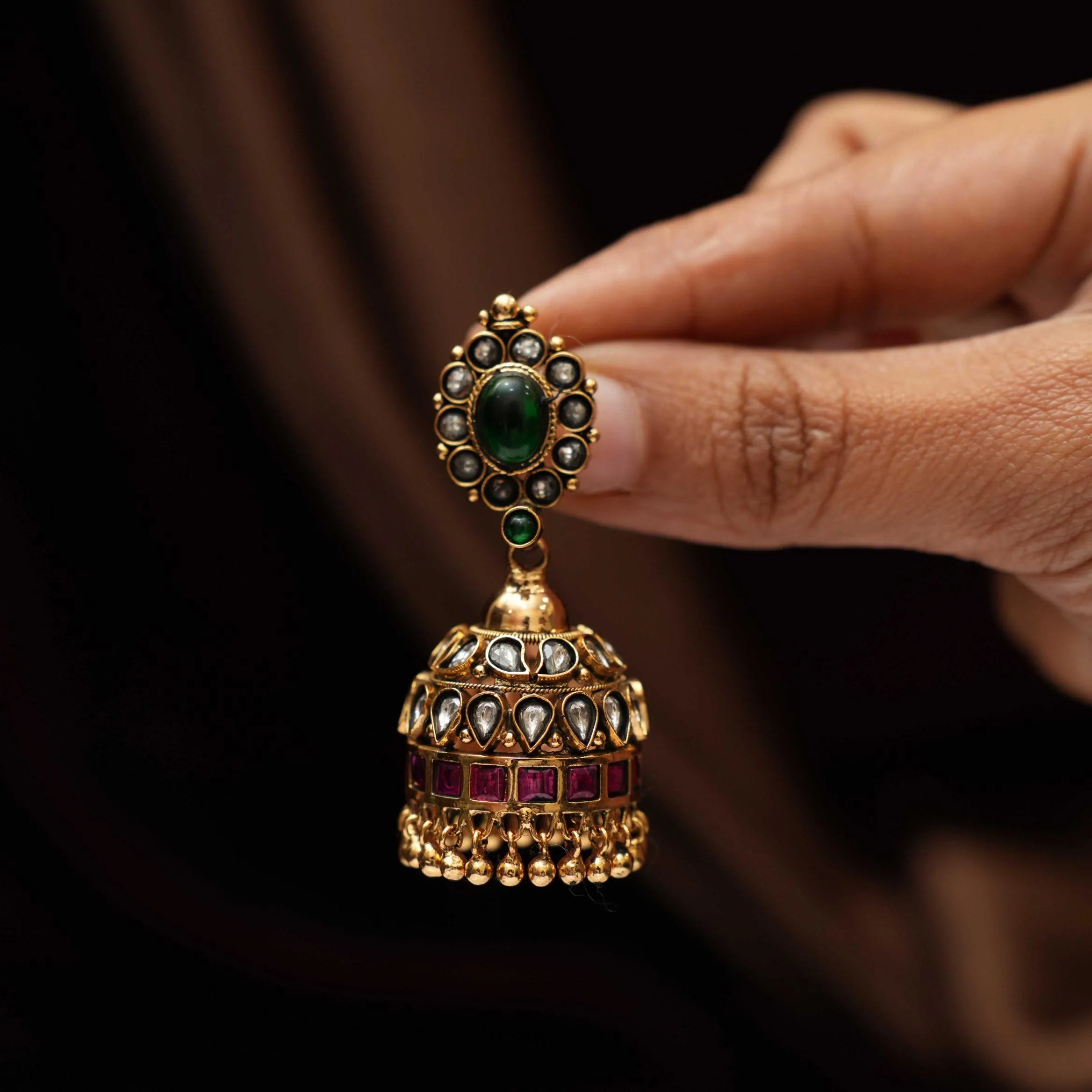 Anvidi Antique Nagas Jhumka - White