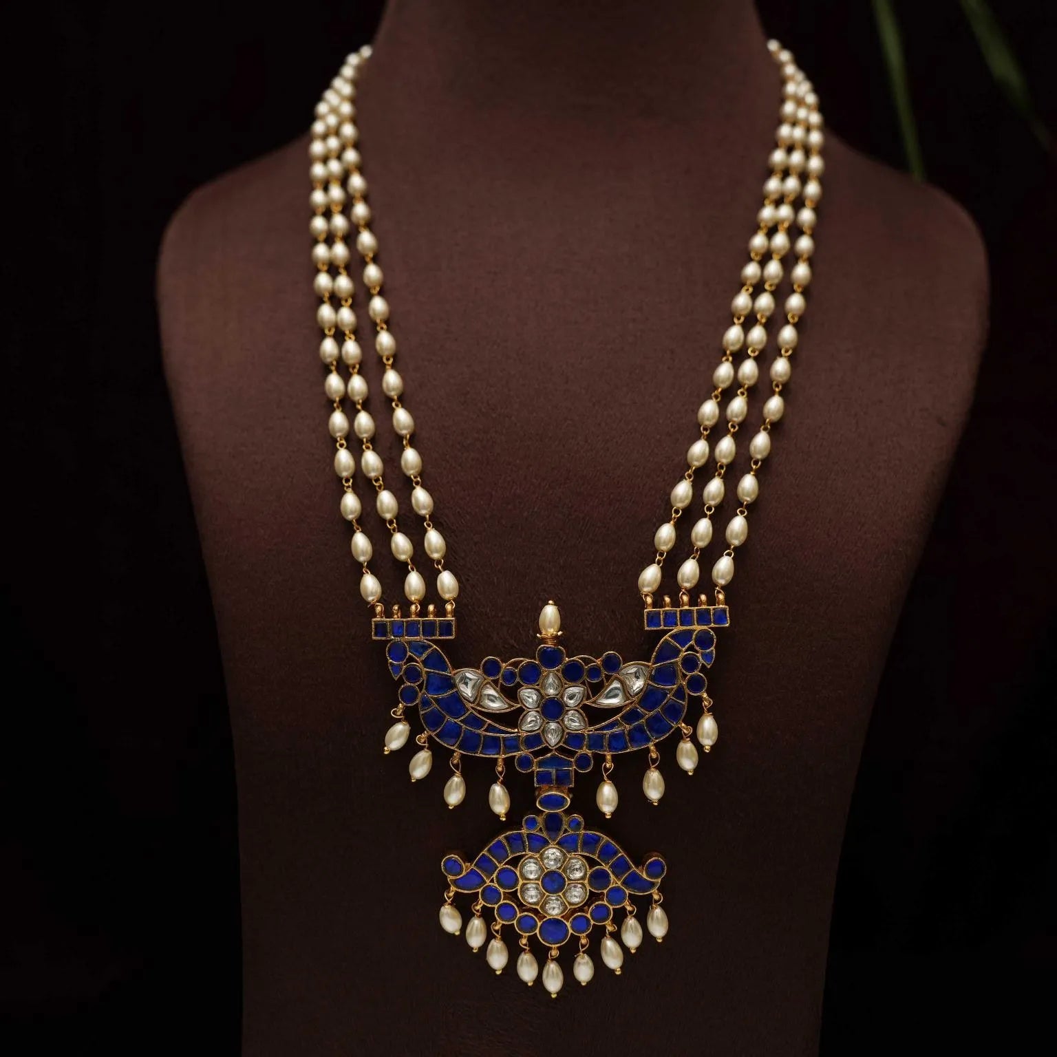 Anvika Pearl Polki Necklace - Blue - Rimli Boutique
