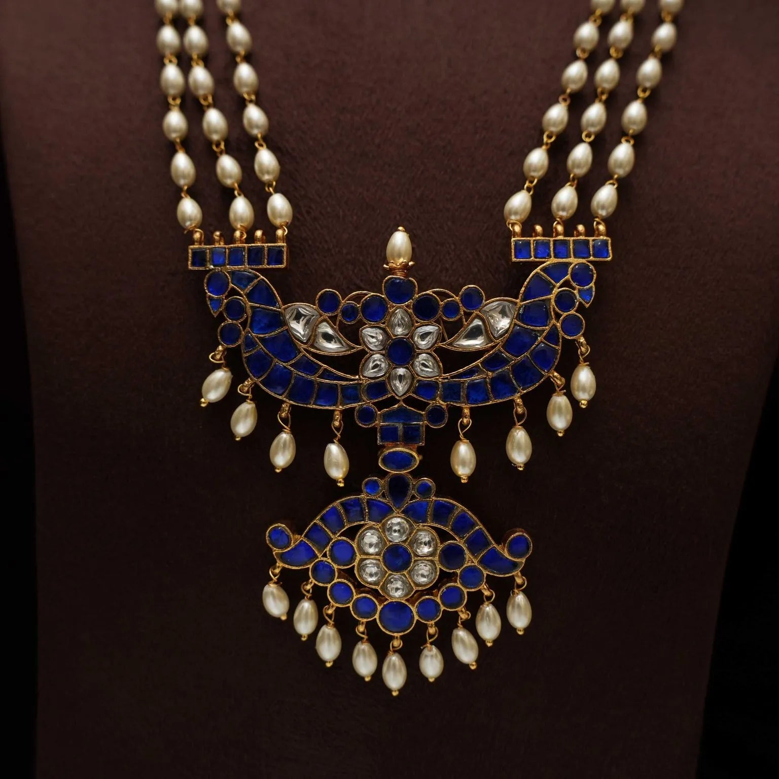 Anvika Pearl Polki Necklace - Blue - Rimli Boutique