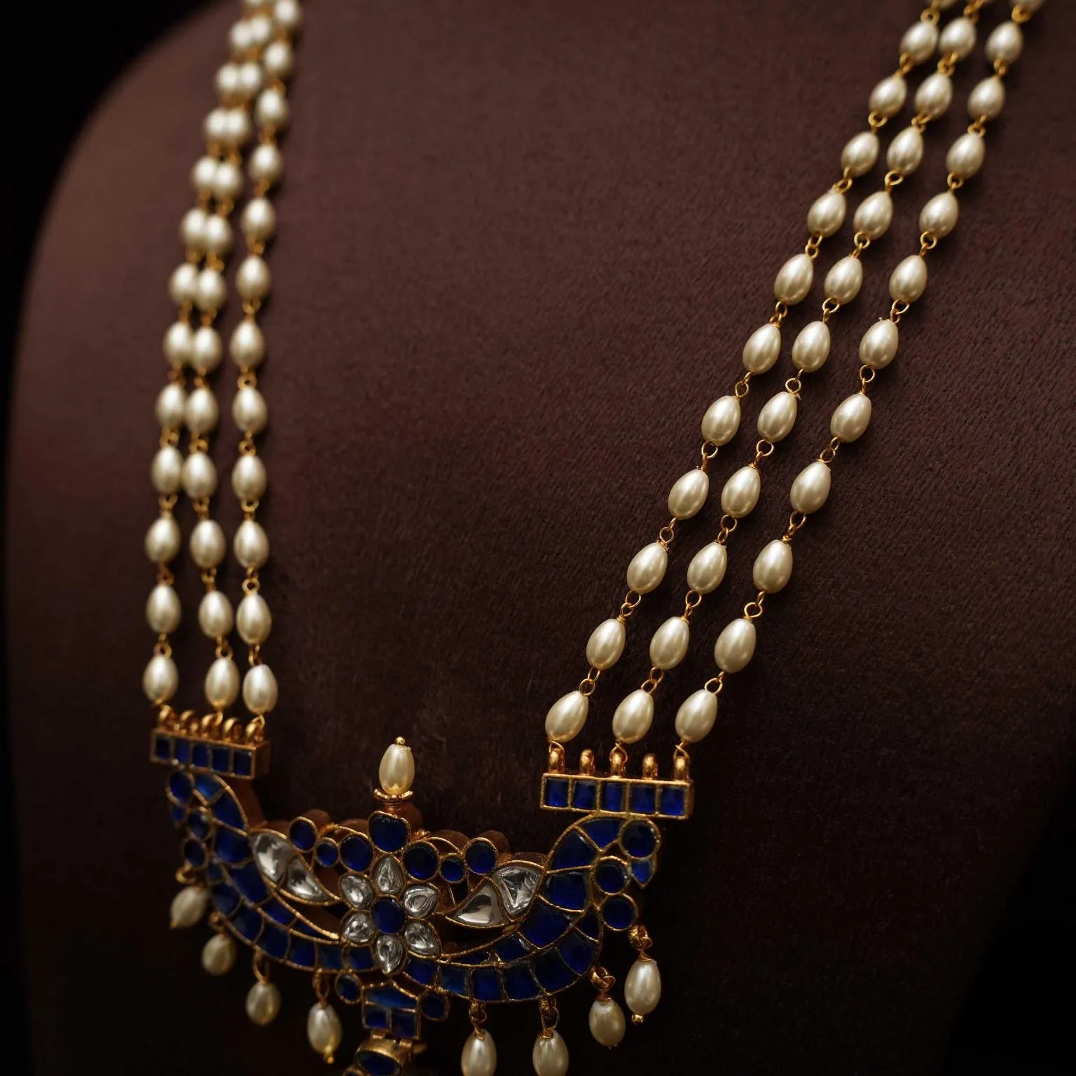 Anvika Pearl Polki Necklace - Blue - Rimli Boutique