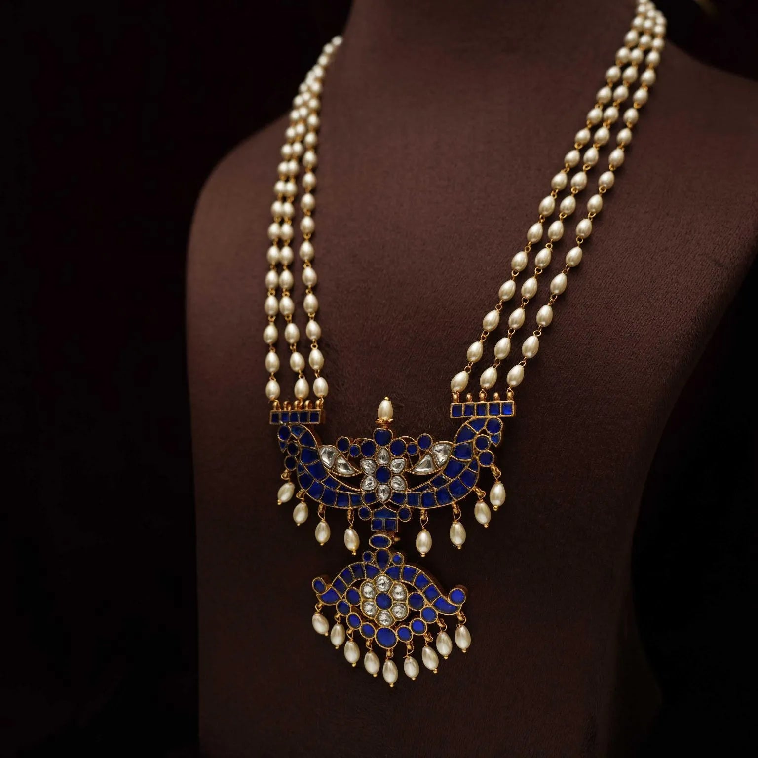 Anvika Pearl Polki Necklace - Blue - Rimli Boutique