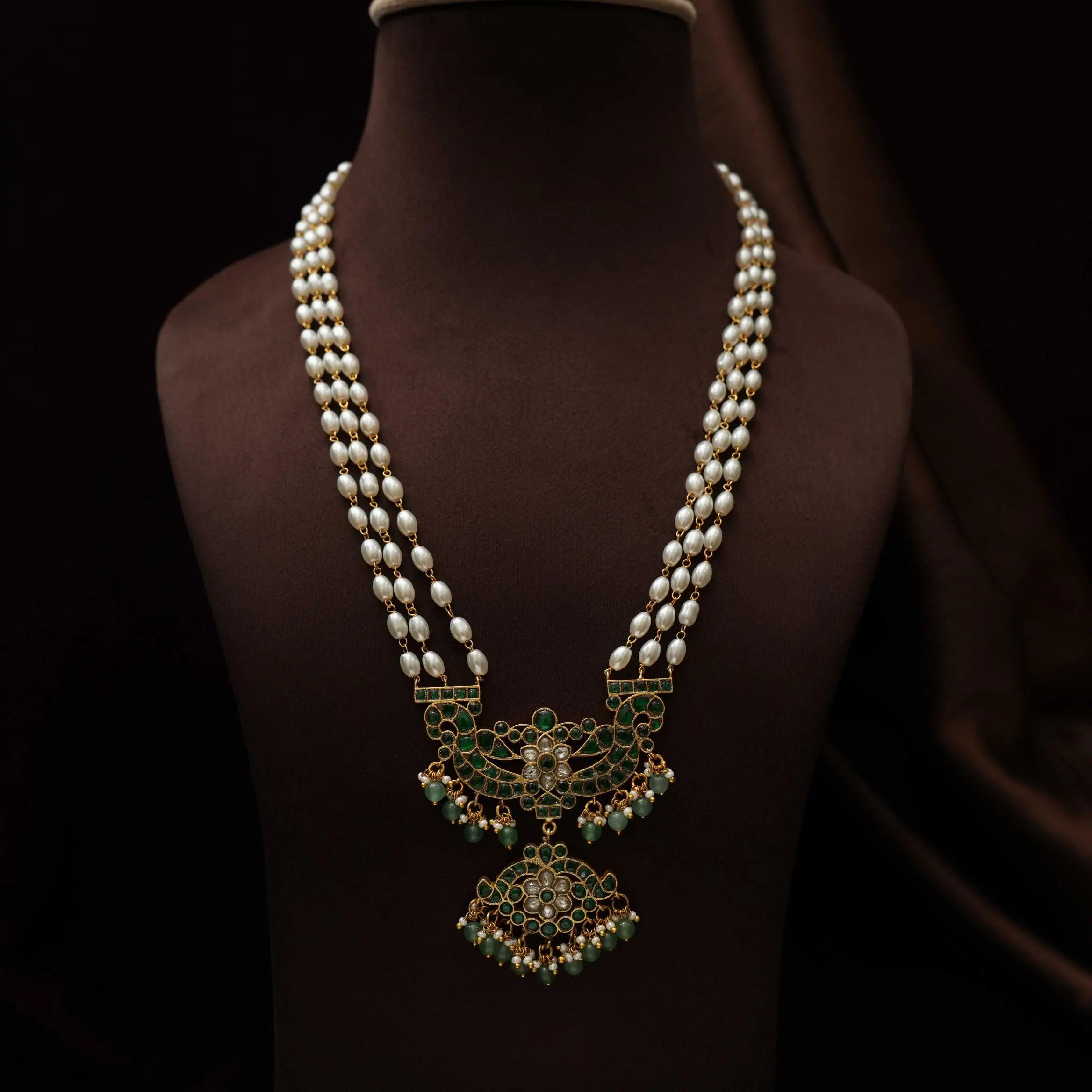 Anvika Pearl Polki Necklace - Green