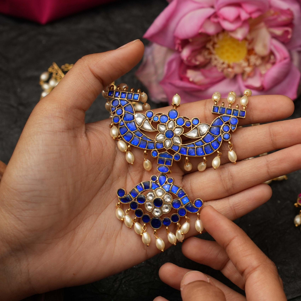 Blue - Anvika Stone Work Fabart Earrings