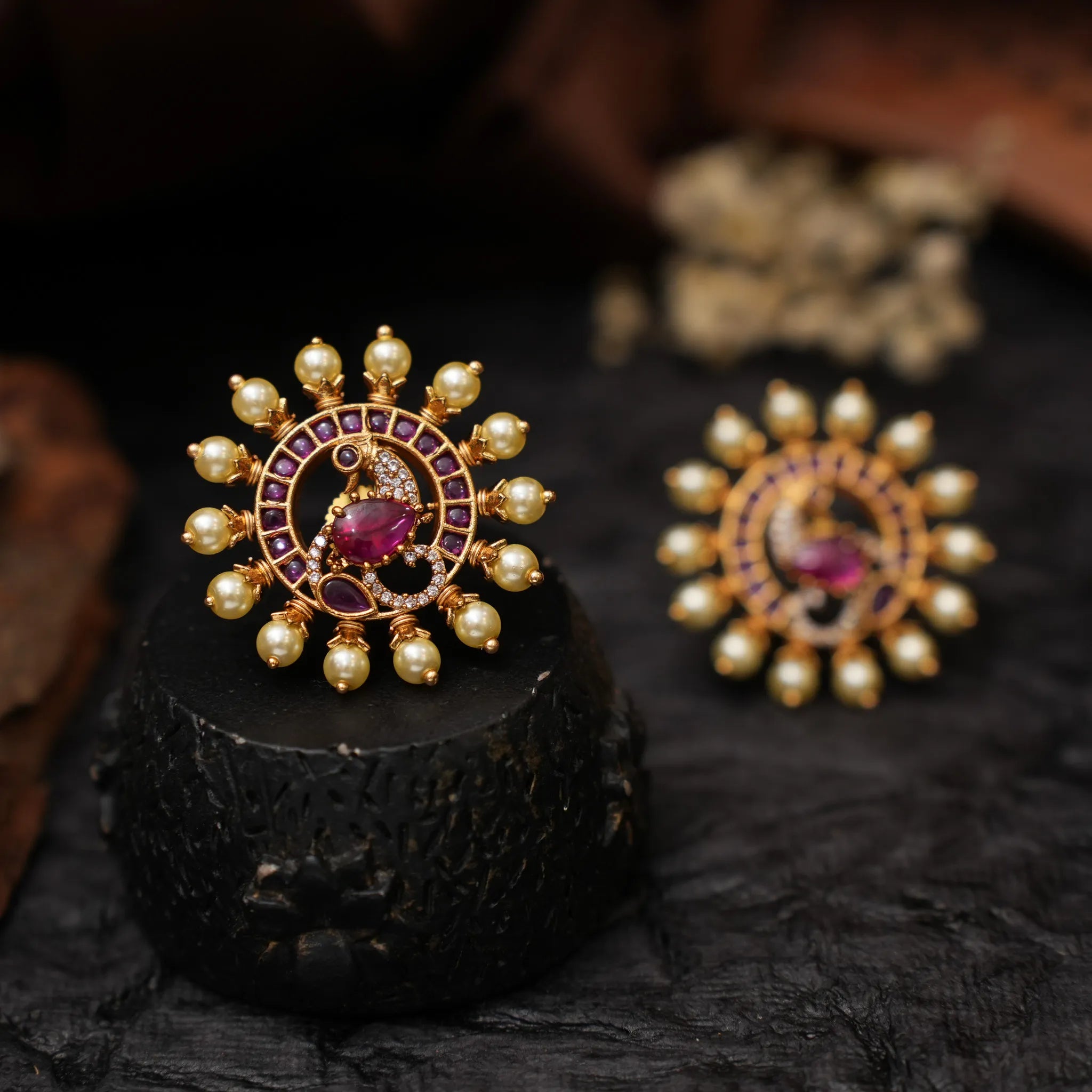 Anvita Antique Ear Stud - Reddish Pink