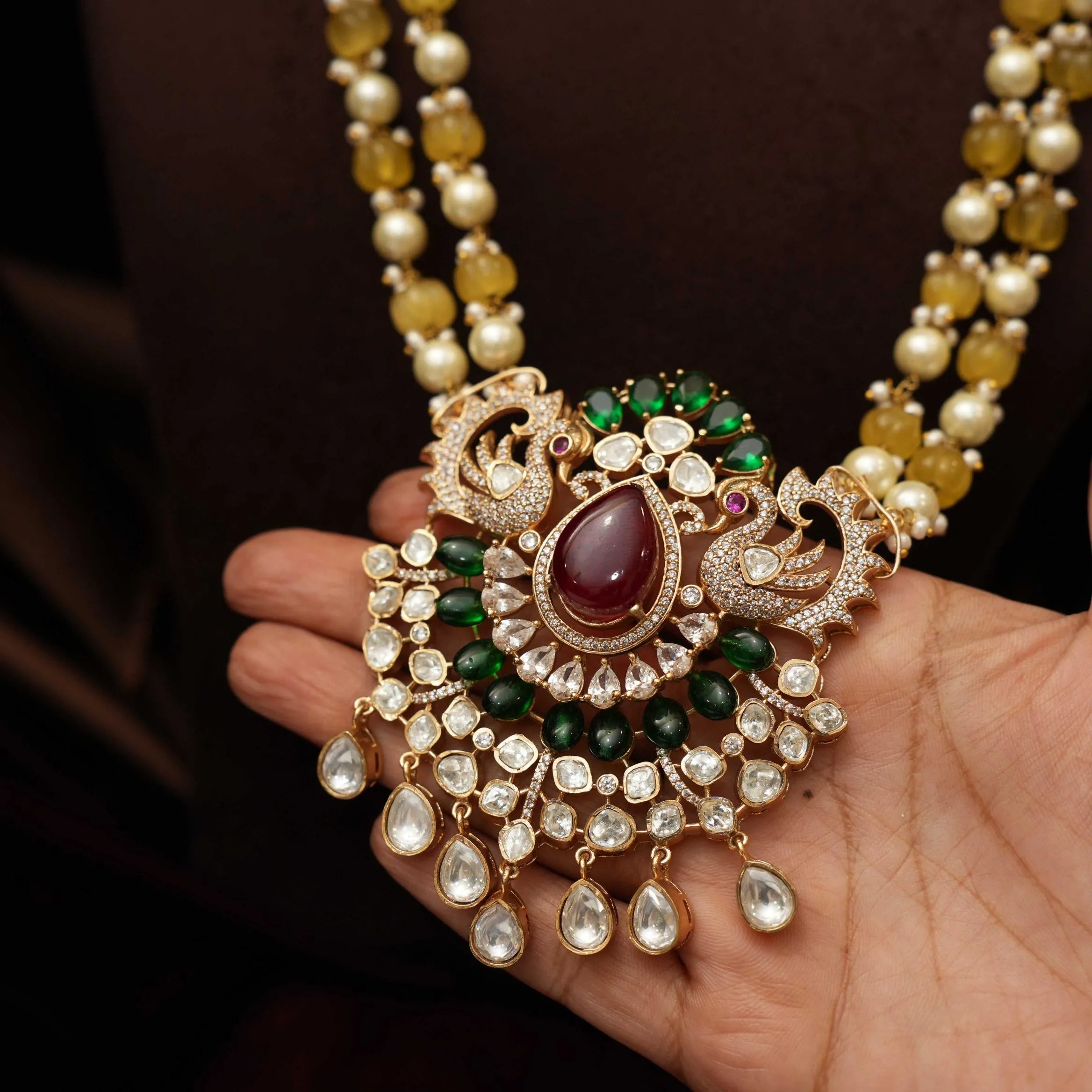 Arghya Beaded Victorian Necklace - Green