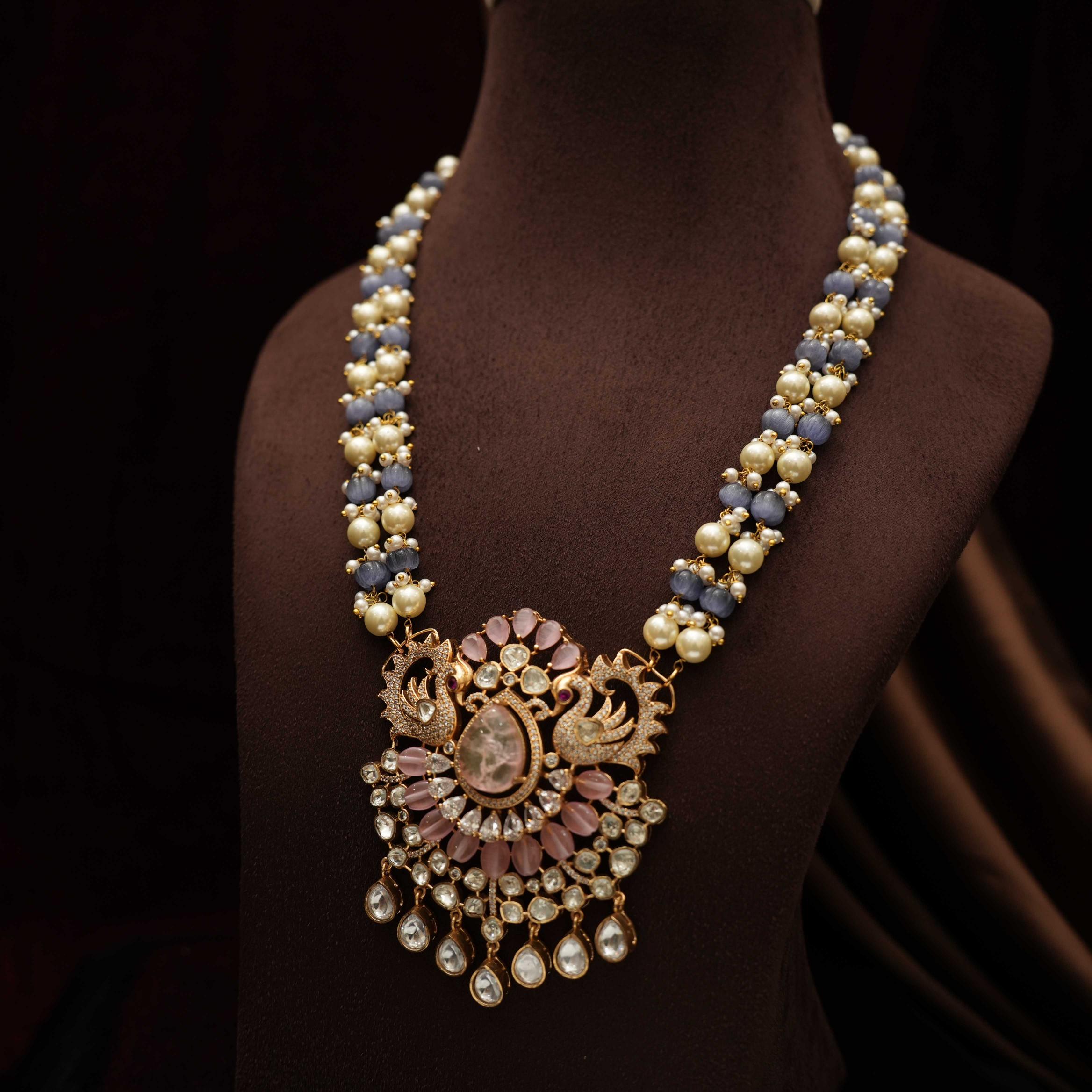 Arghya Beaded Victorian Necklace - Pastel Pink