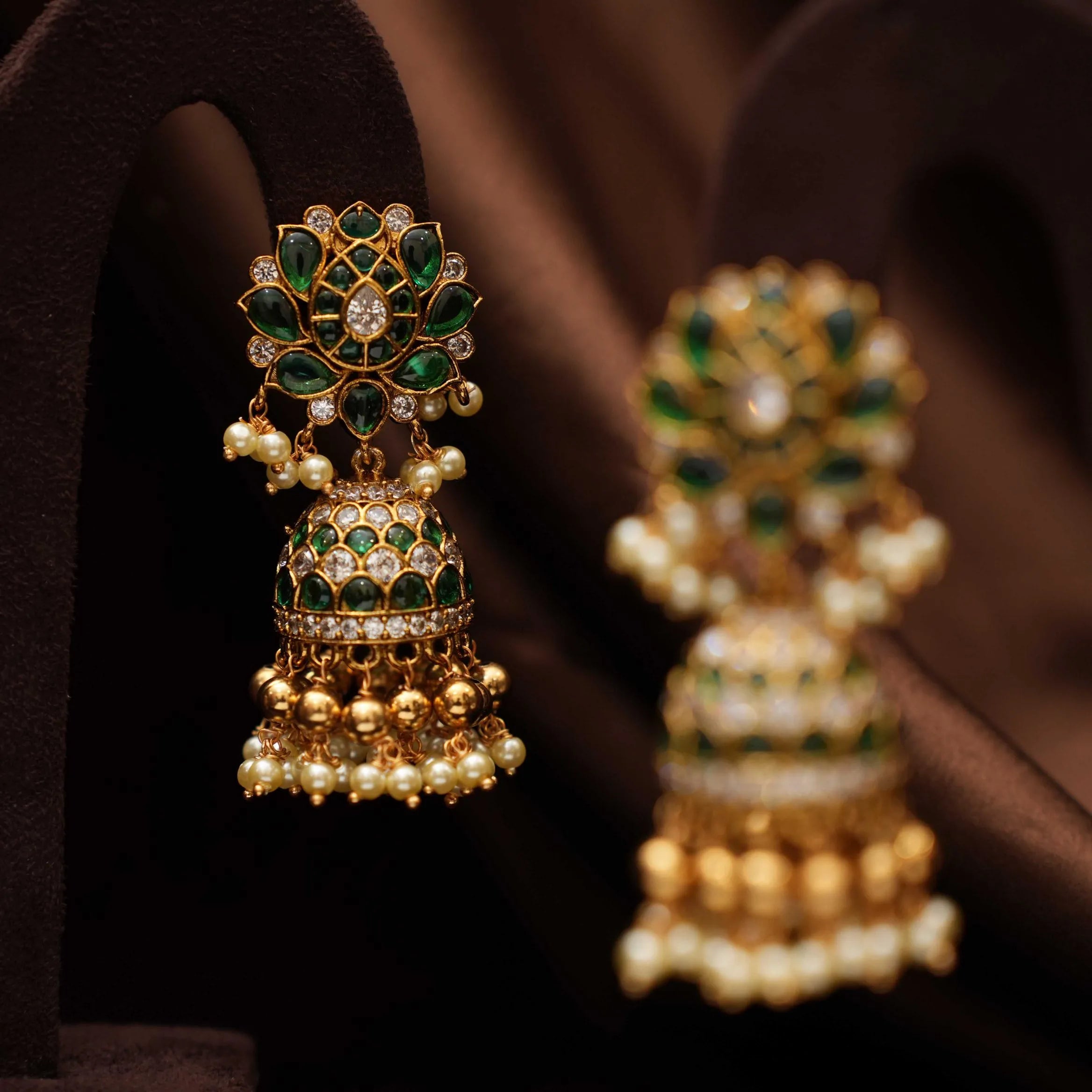 Aruna Polki Jhumka Earrings - Green