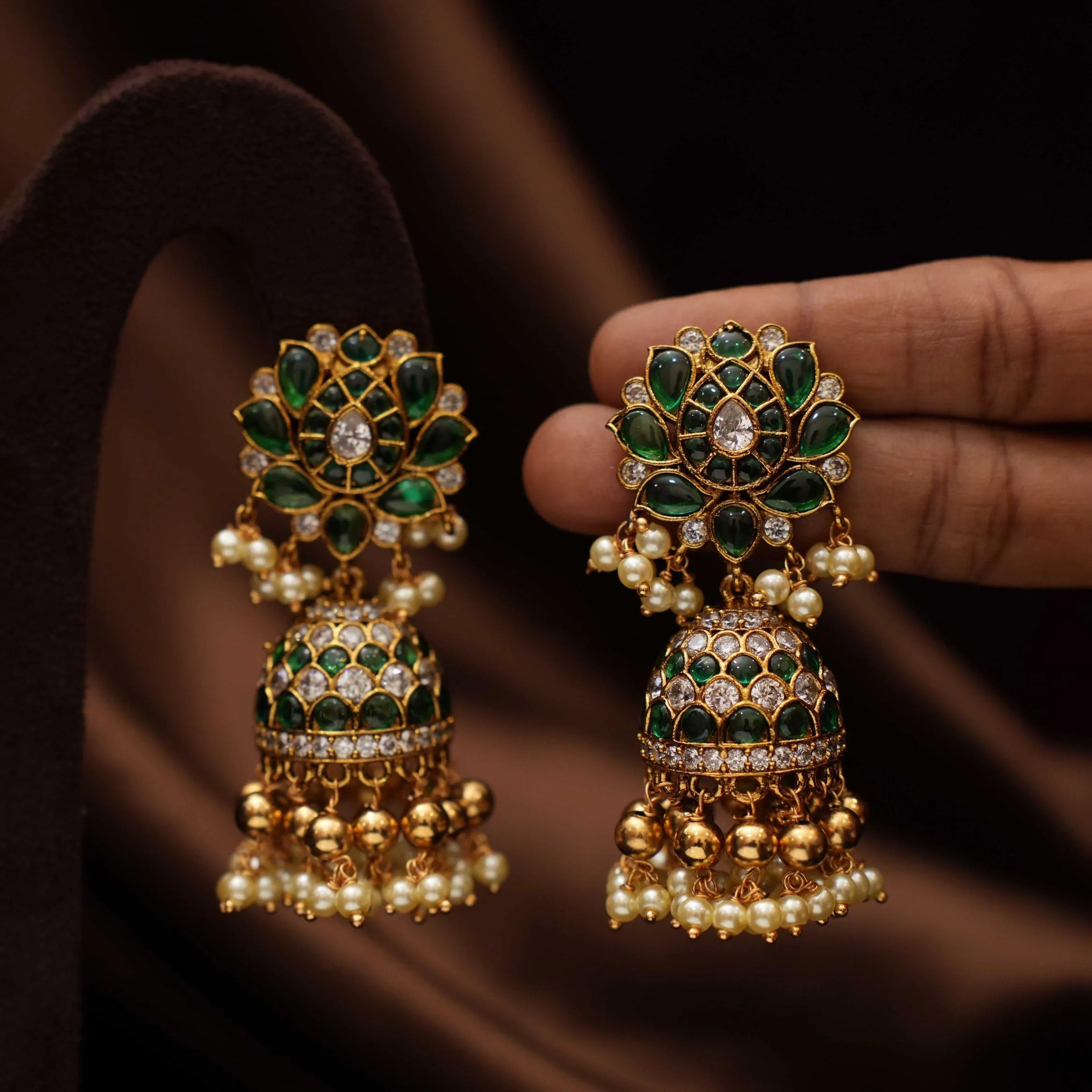Aruna Polki Jhumka Earrings - Green