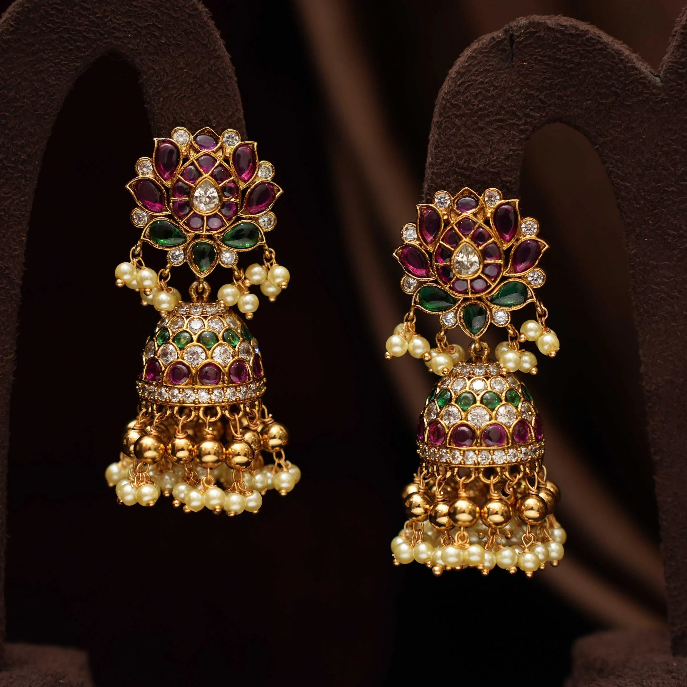 Aruna Polki Jhumka Earrings - Multicolor