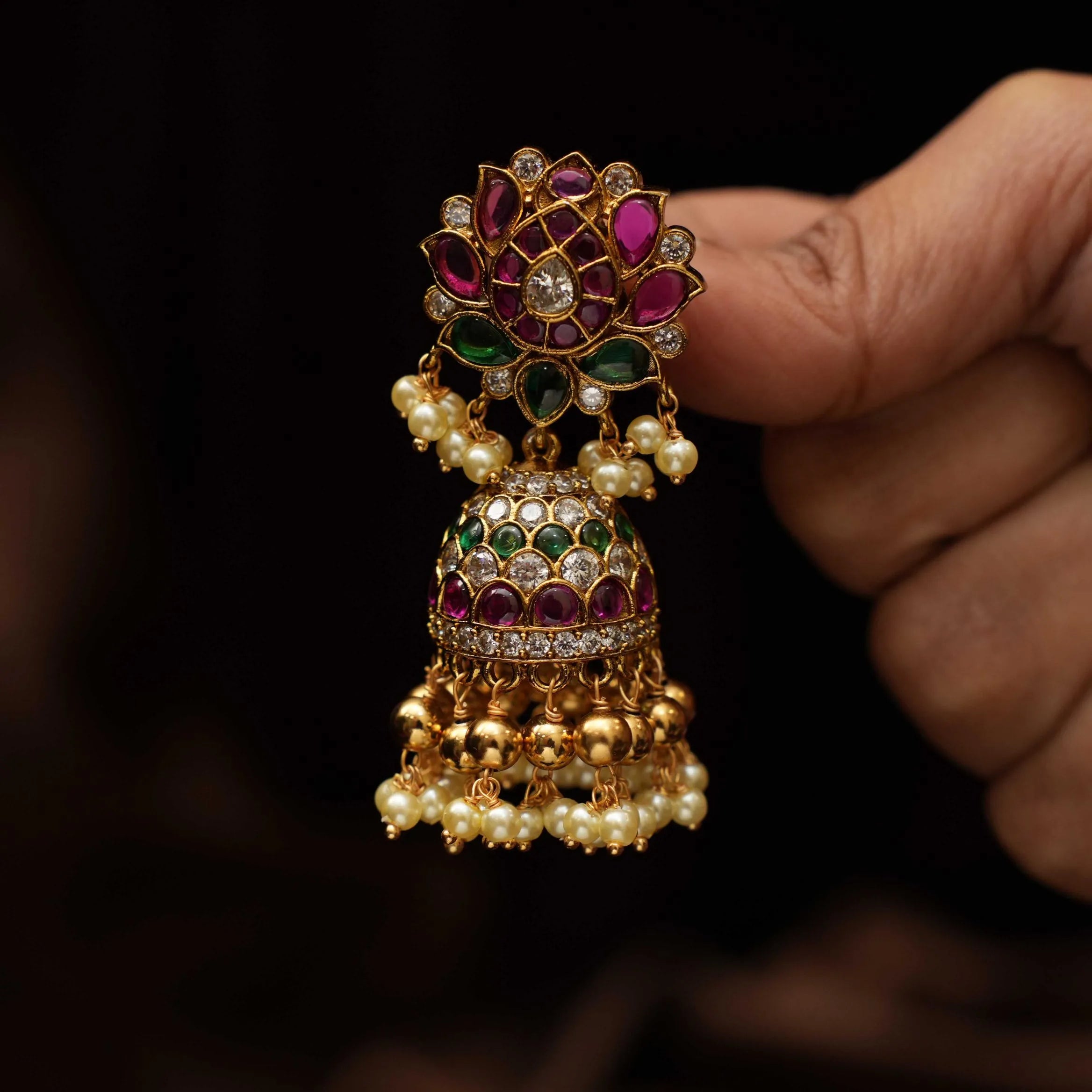 Aruna Polki Jhumka Earrings - Multicolor