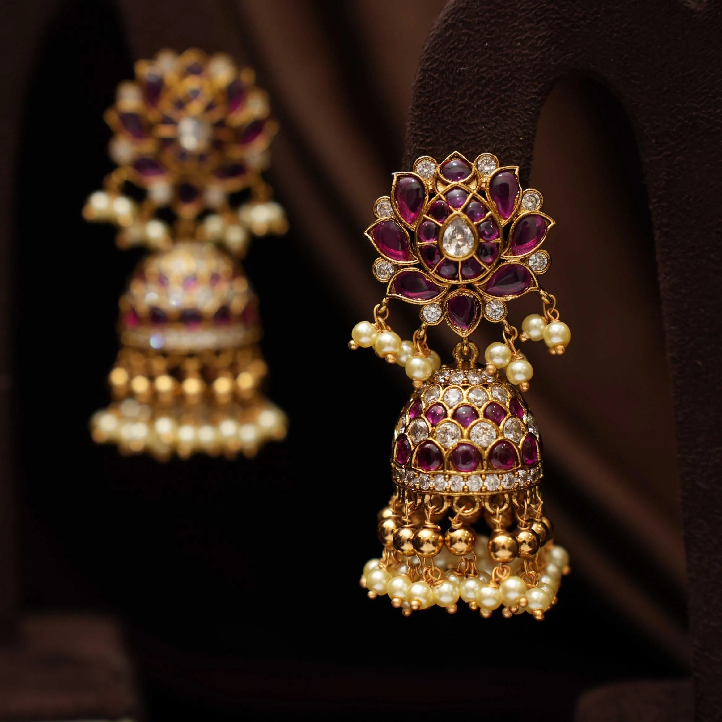 Aruna Polki Jhumka Earrings - Red