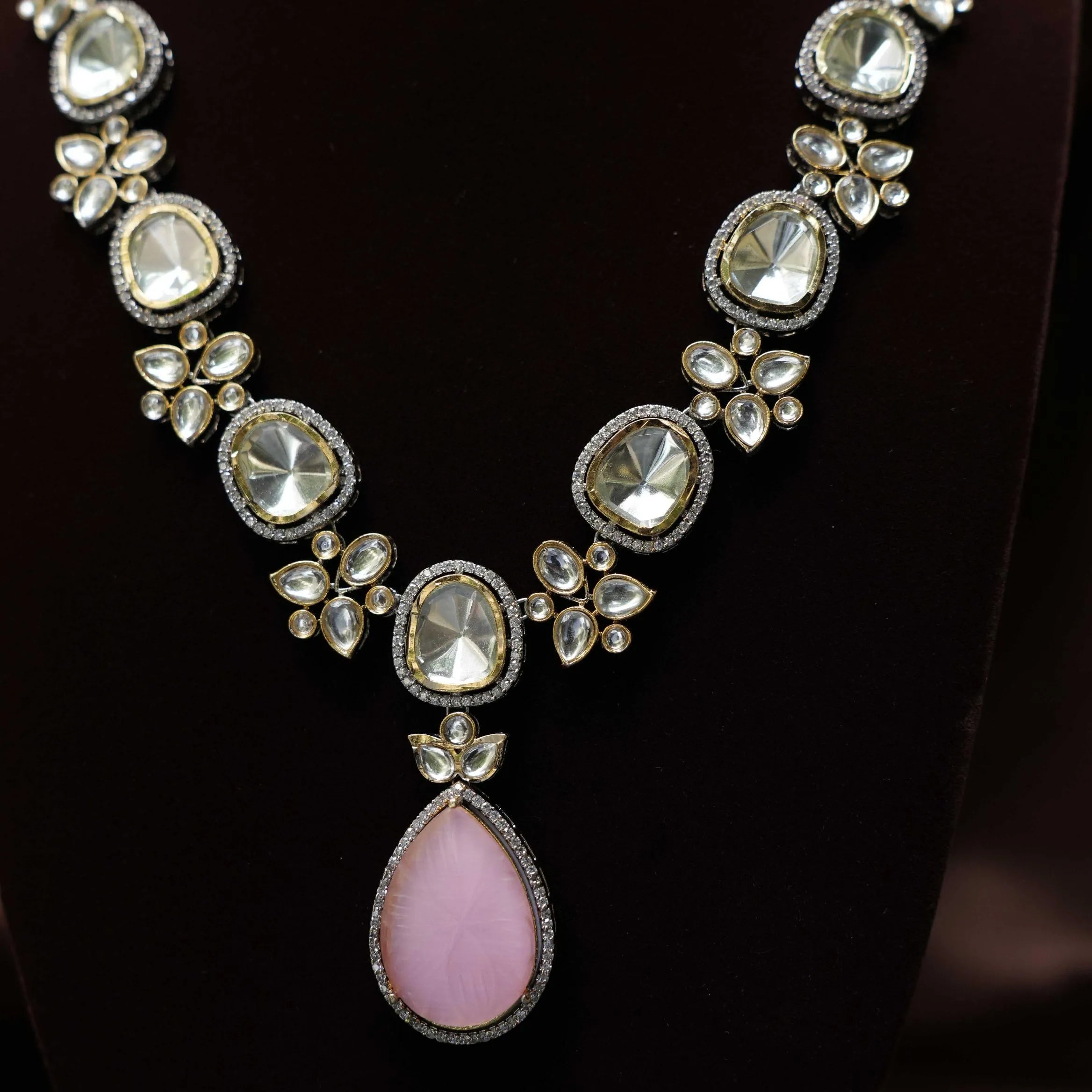Aruna Victorian Kundan Necklace - Pink