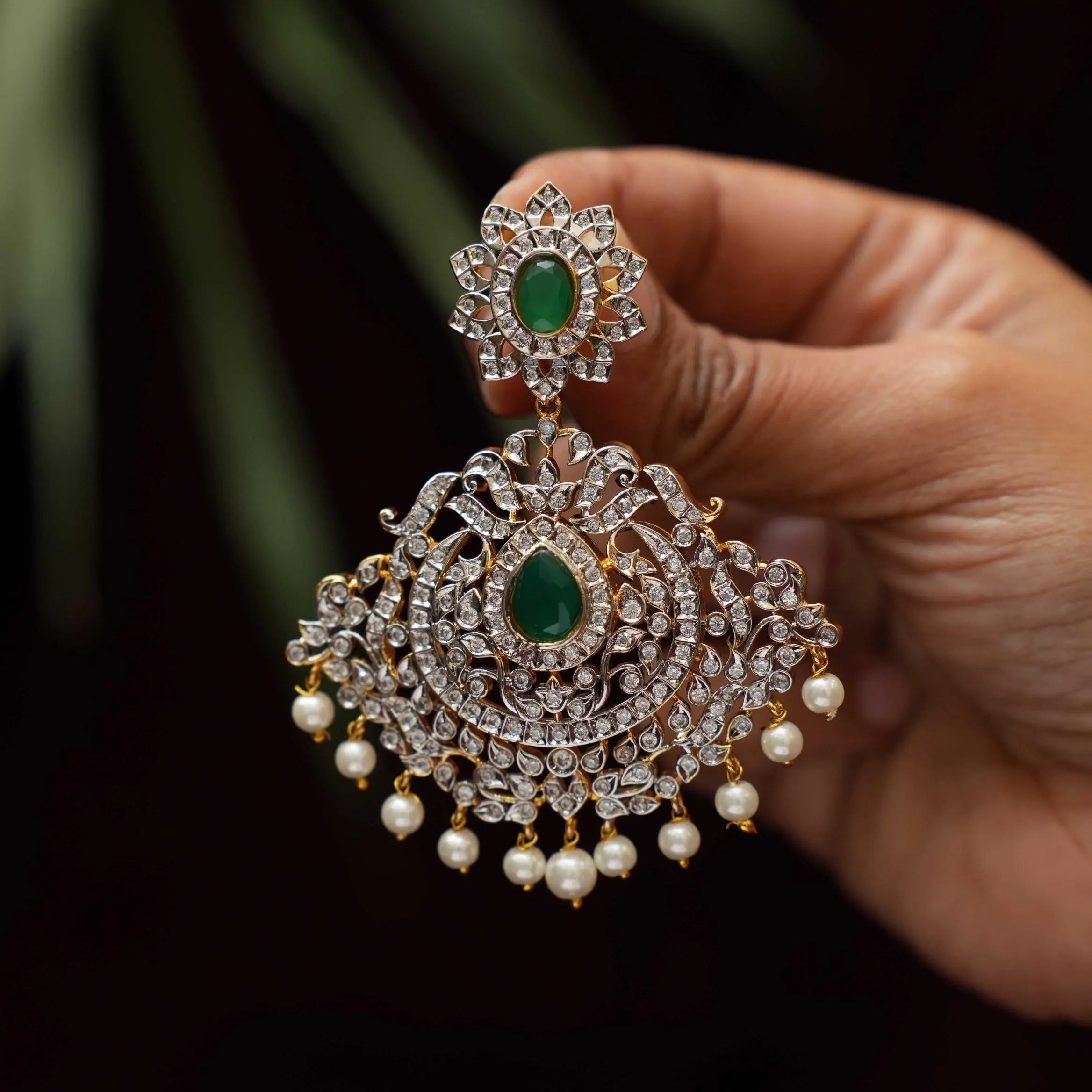 Aruvi Zircon Chandbali Earriings