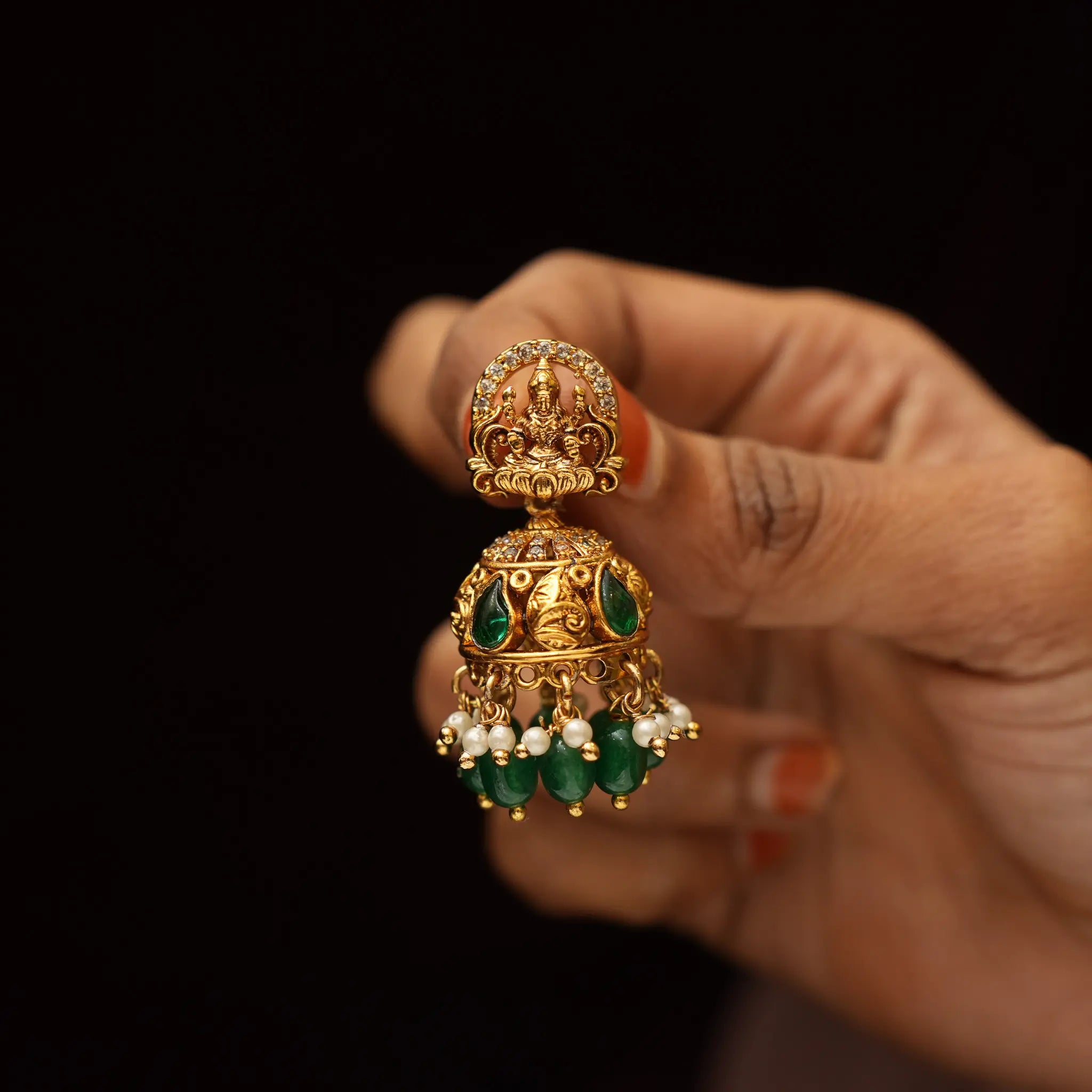 Ashvini Antique Jhumka - Green