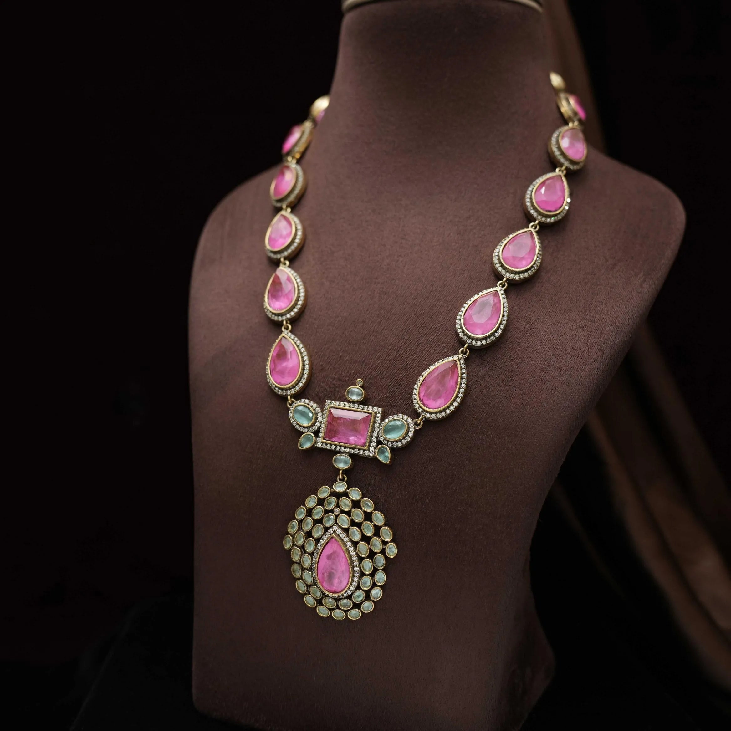 Aswini Polki Necklace - Bright Pink
