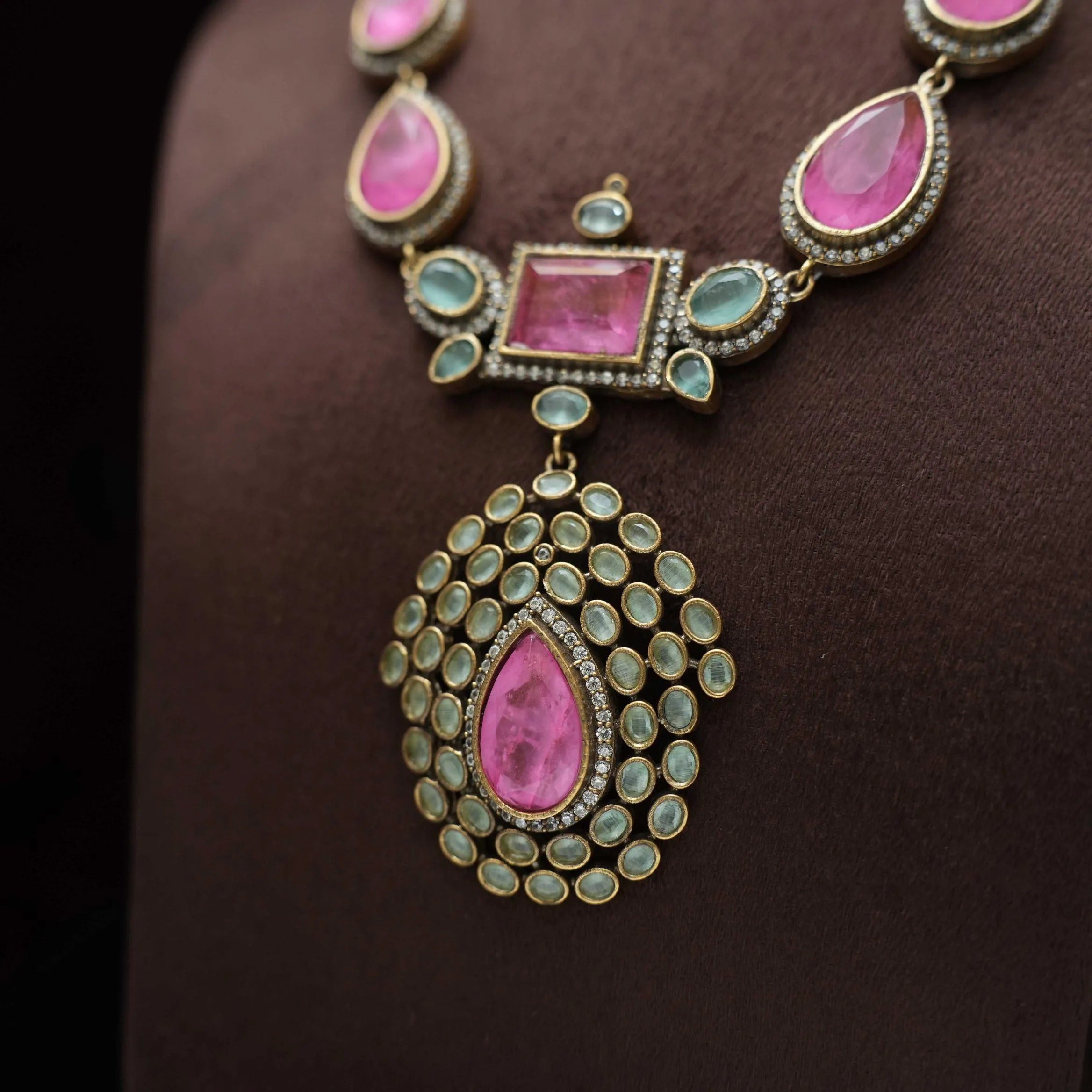 Aswini Polki Necklace - Bright Pink