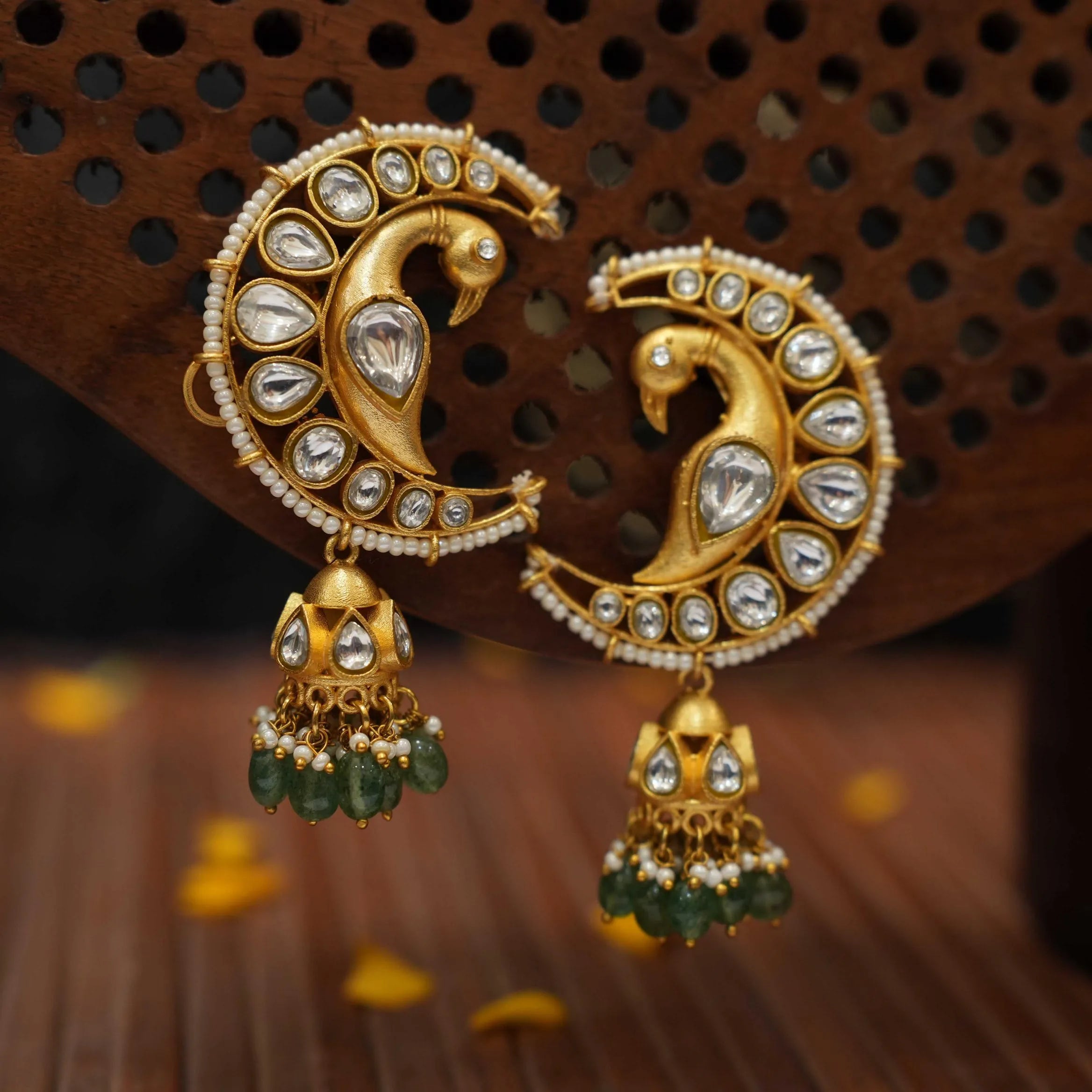 Atreyi Polki Earrings - Green