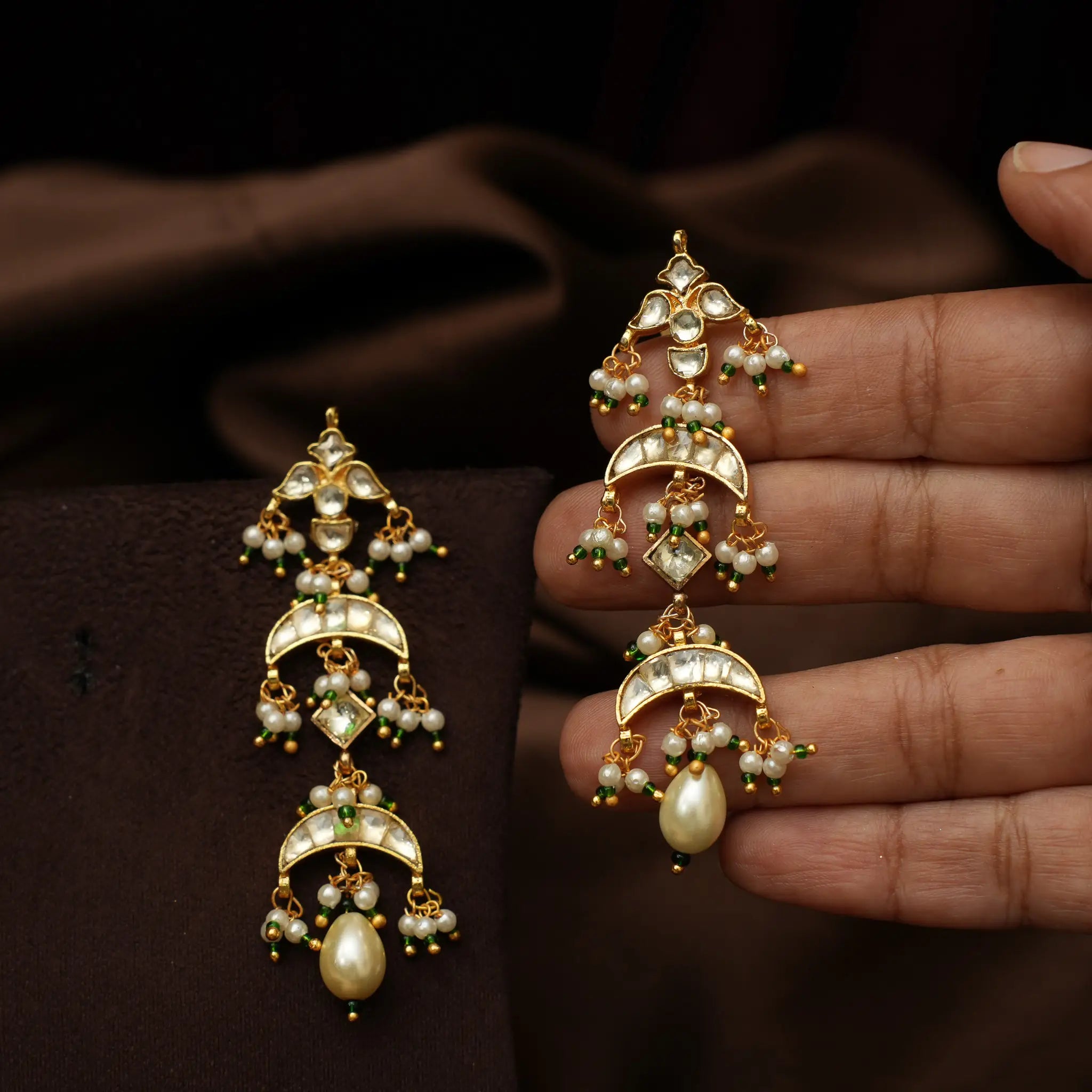 Avika Polki Earrings - Green