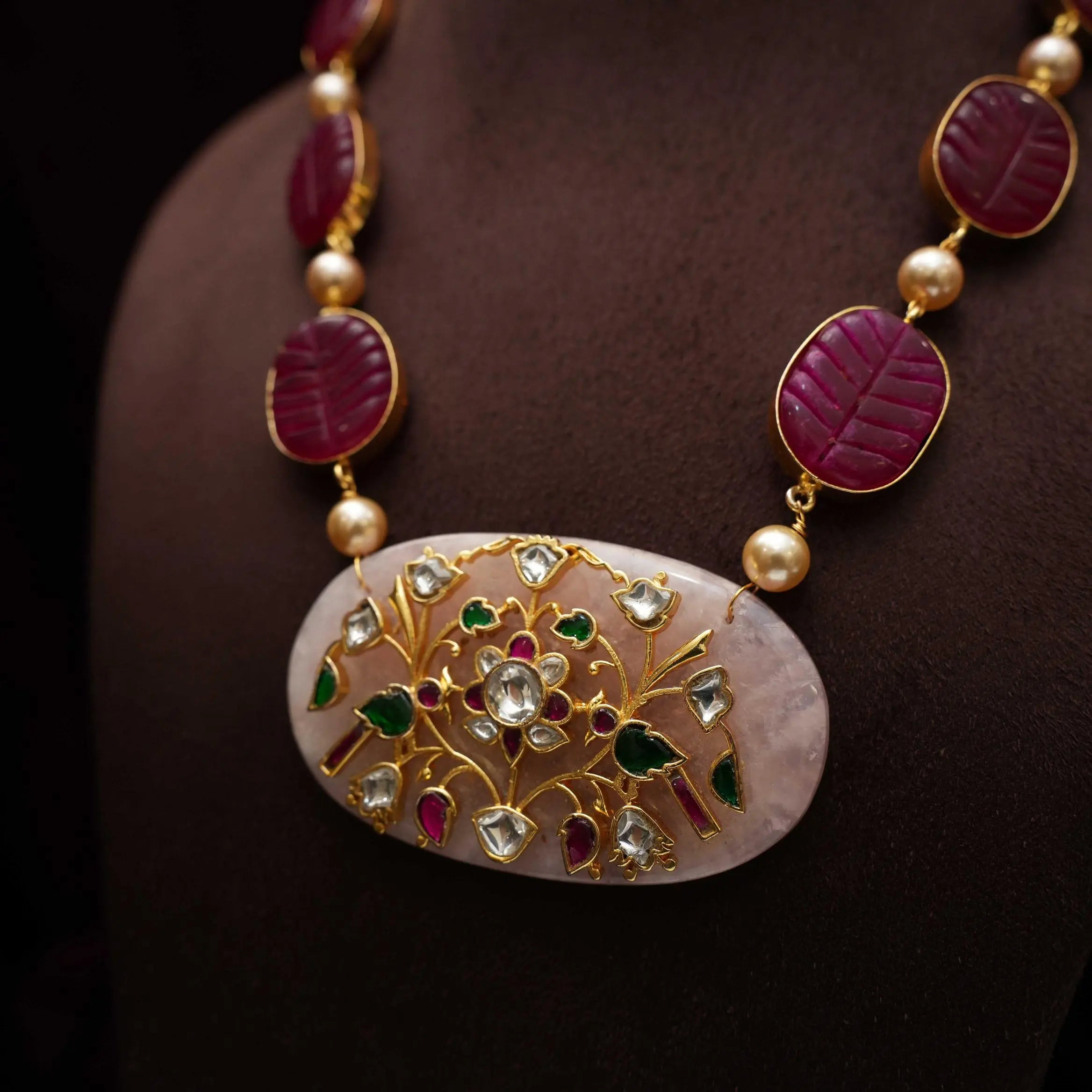 Avleen Polki Necklace - Reddish Pink