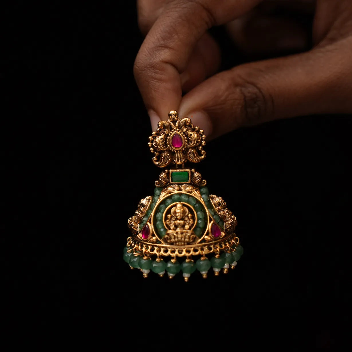 Avyukta Antique Jhumka Earrings - Green