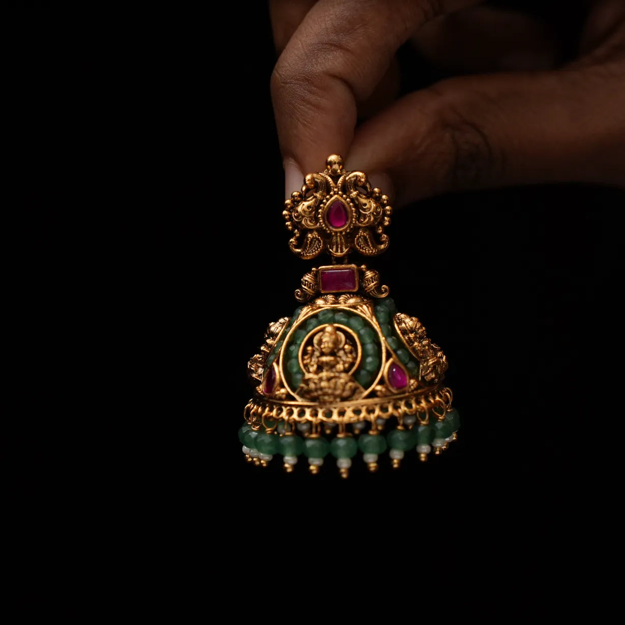 Avyukta Antique Jhumka Earrings - Red