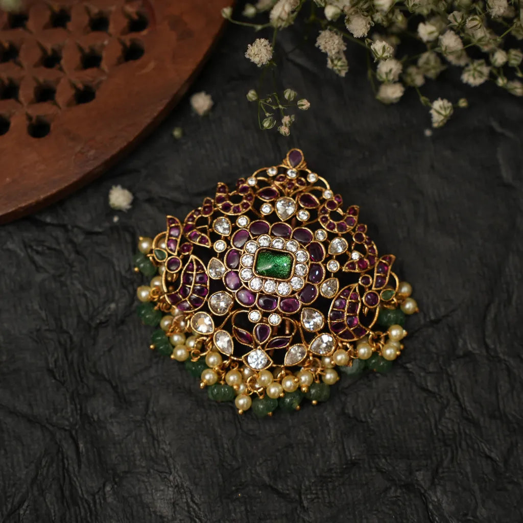 Ayla Antique Hair Pin/ Rakkodi - Red & Green