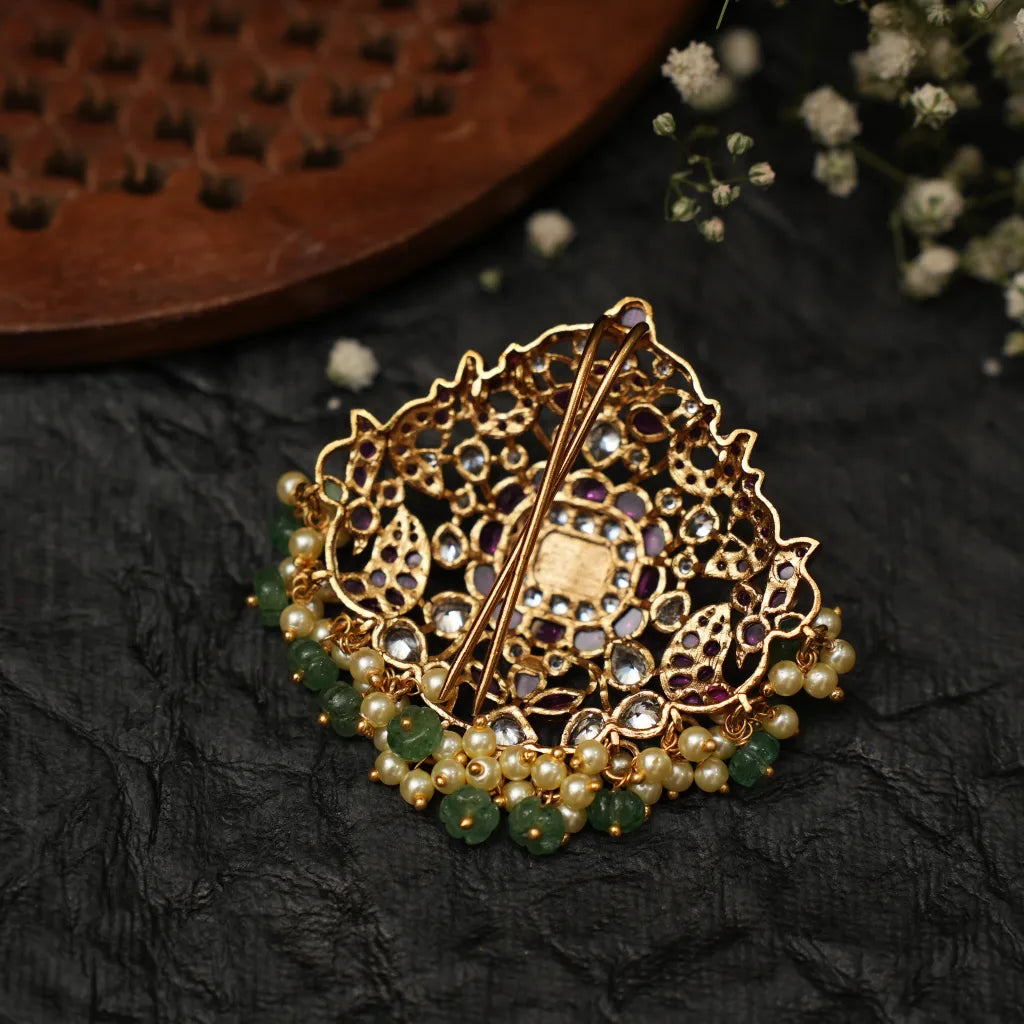 Ayla Antique Hair Pin/ Rakkodi - Red & Green