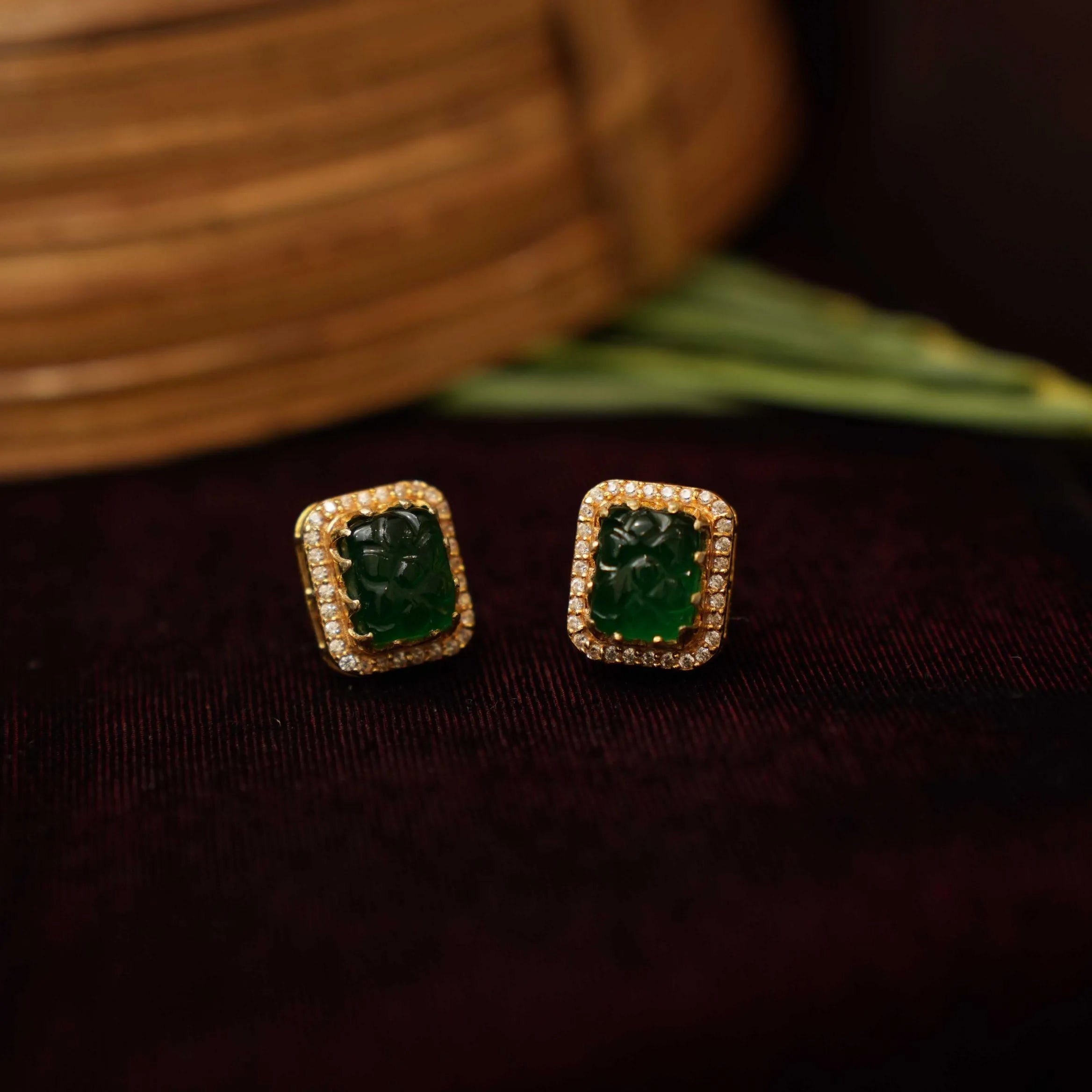 Babul Silver Ear Stud - Green