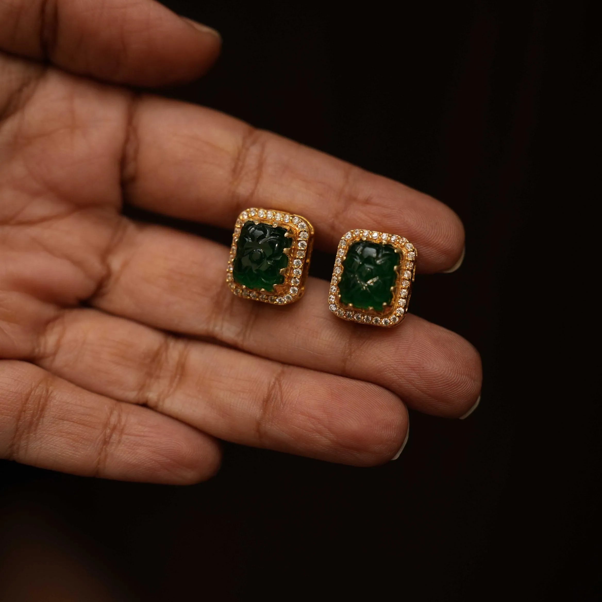 Babul Silver Ear Stud - Green