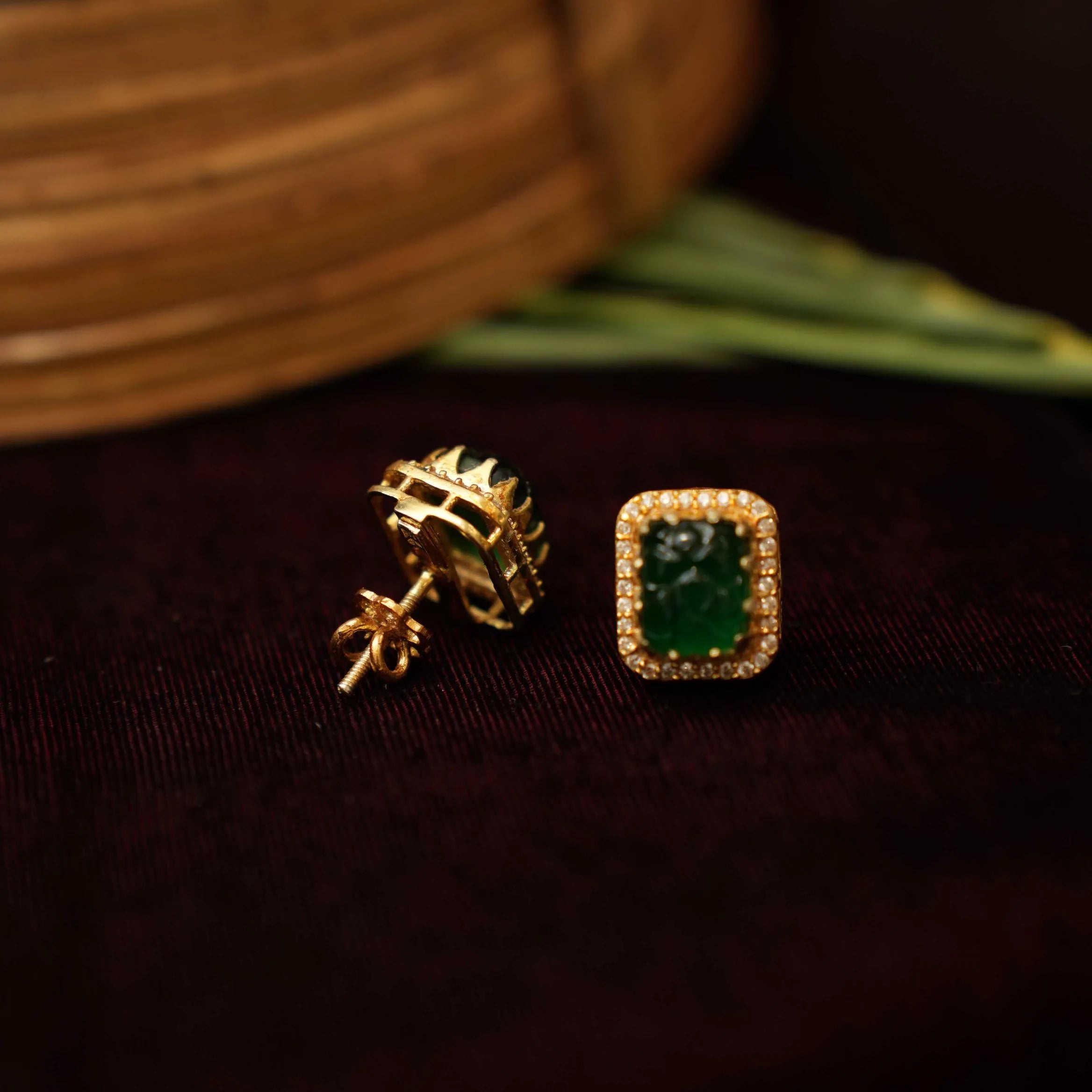 Babul Silver Ear Stud - Green